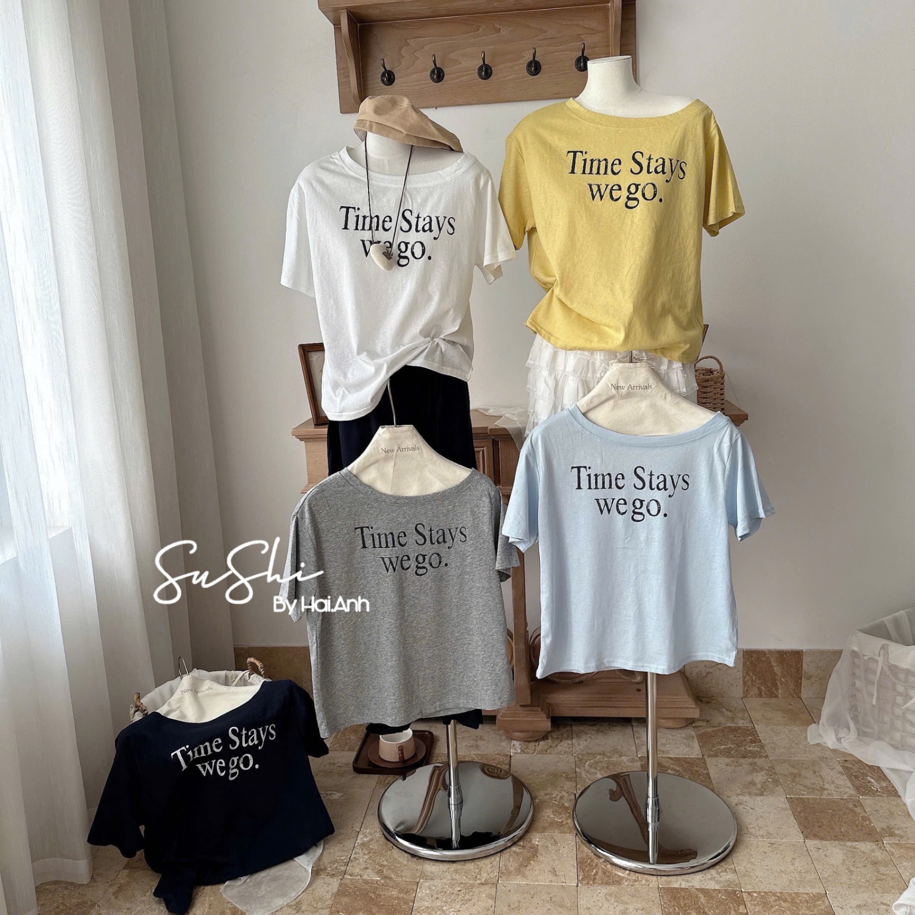 ÁO PULL CỘC LỆCH VAI QC CHỮ TIME STAY