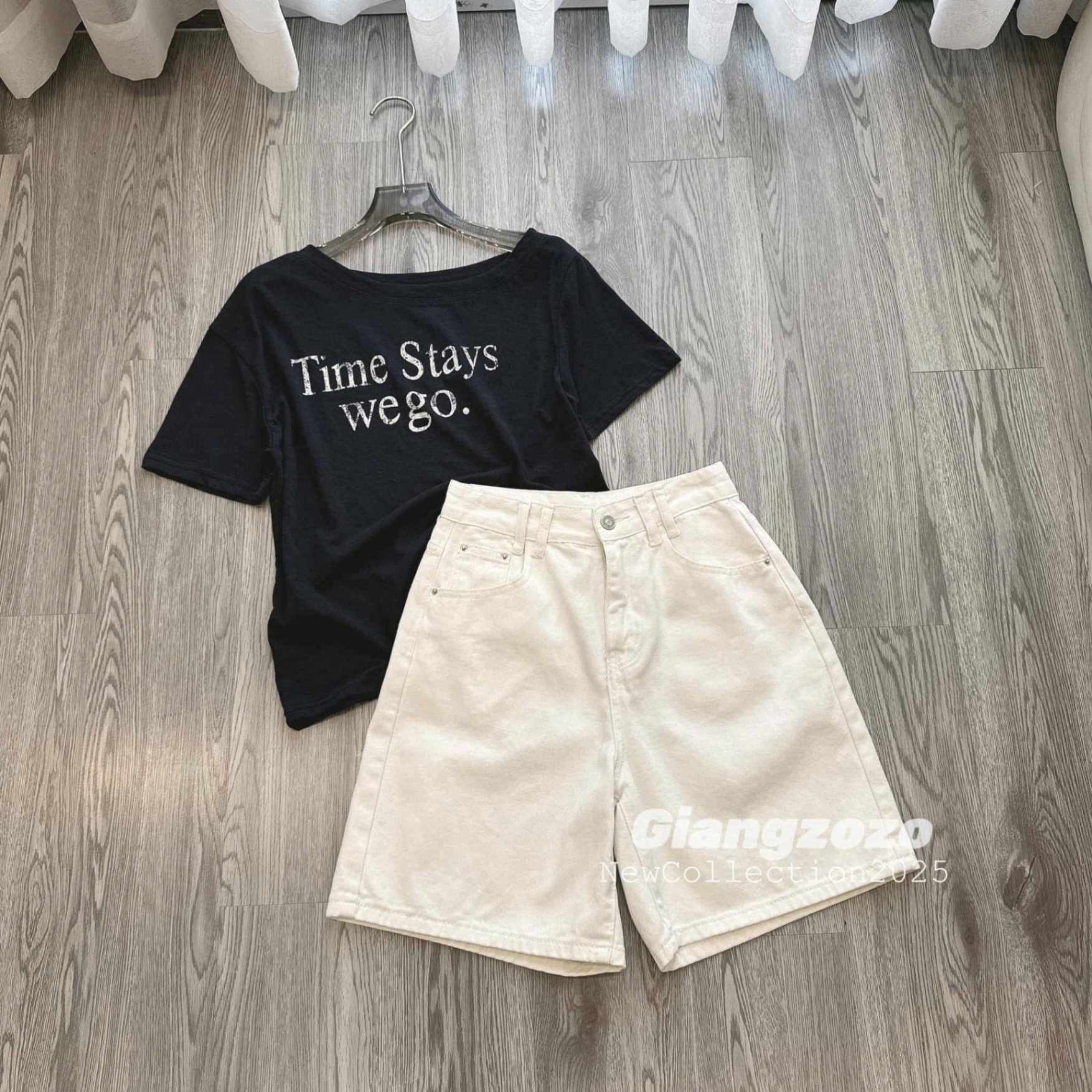 ÁO PULL CỘC LỆCH VAI QC CHỮ TIME STAY