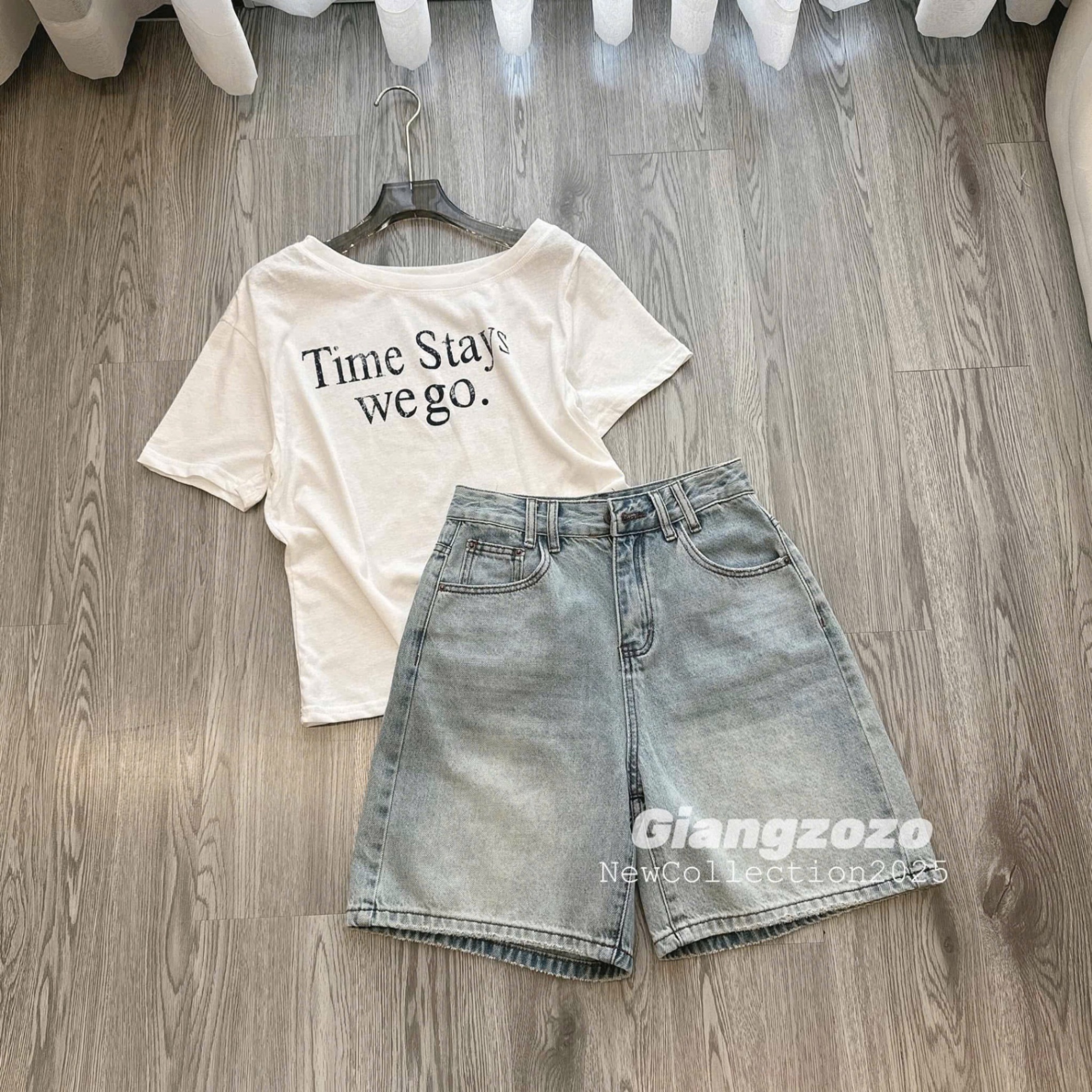 ÁO PULL CỘC LỆCH VAI QC CHỮ TIME STAY