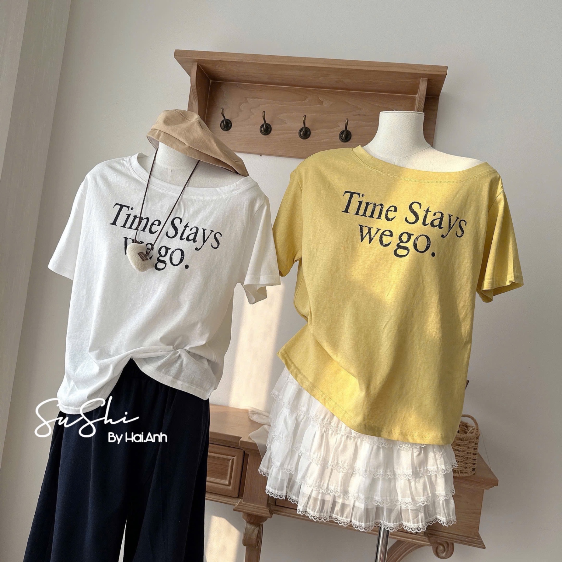 ÁO PULL CỘC LỆCH VAI QC CHỮ TIME STAY