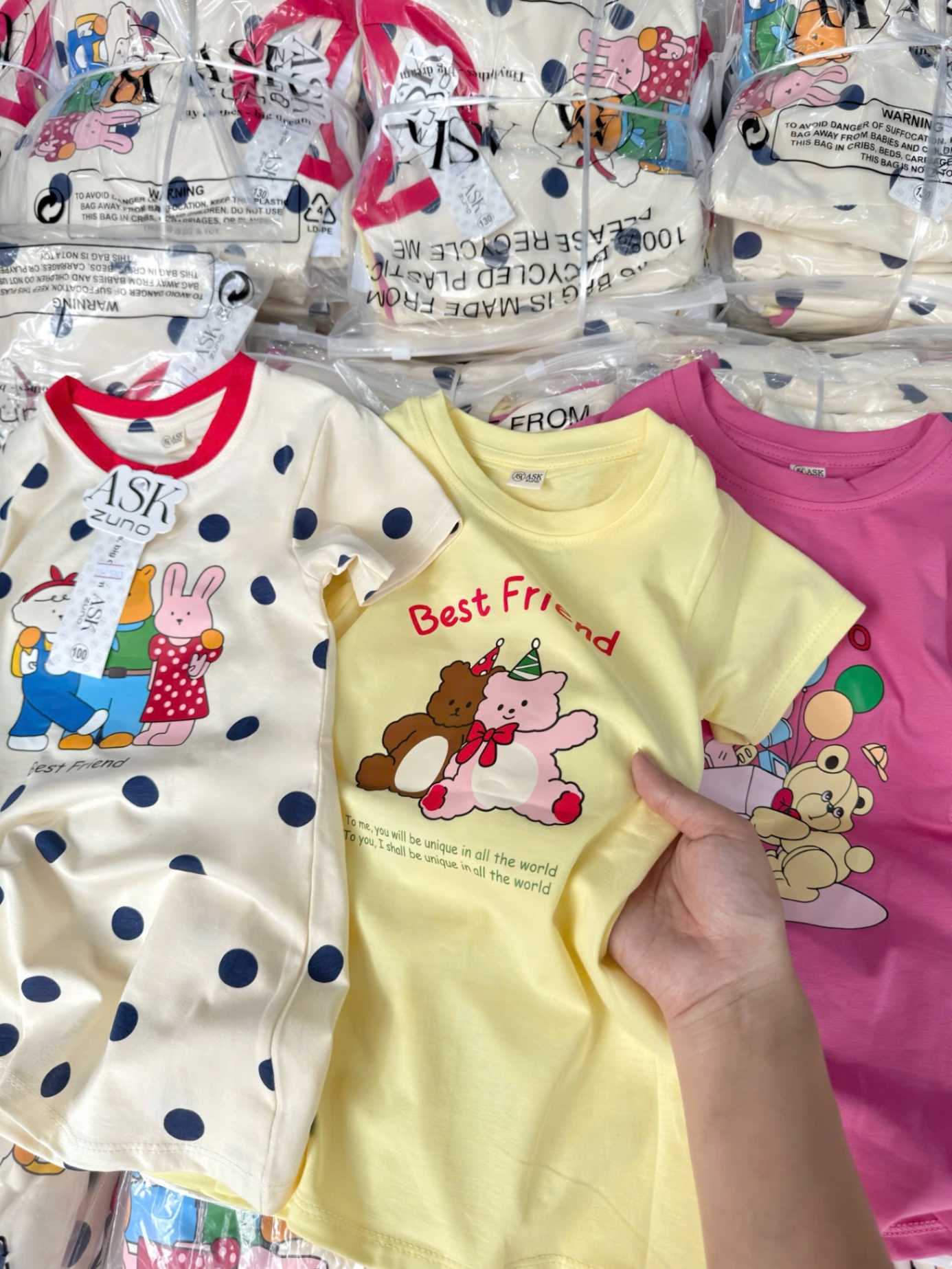 SET 3 VÁY SUÔNG BE VÀNG HỒNG HÌNH GẤU