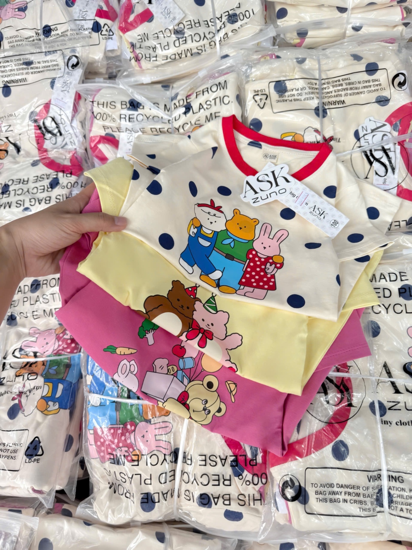 SET 3 VÁY SUÔNG BE VÀNG HỒNG HÌNH GẤU