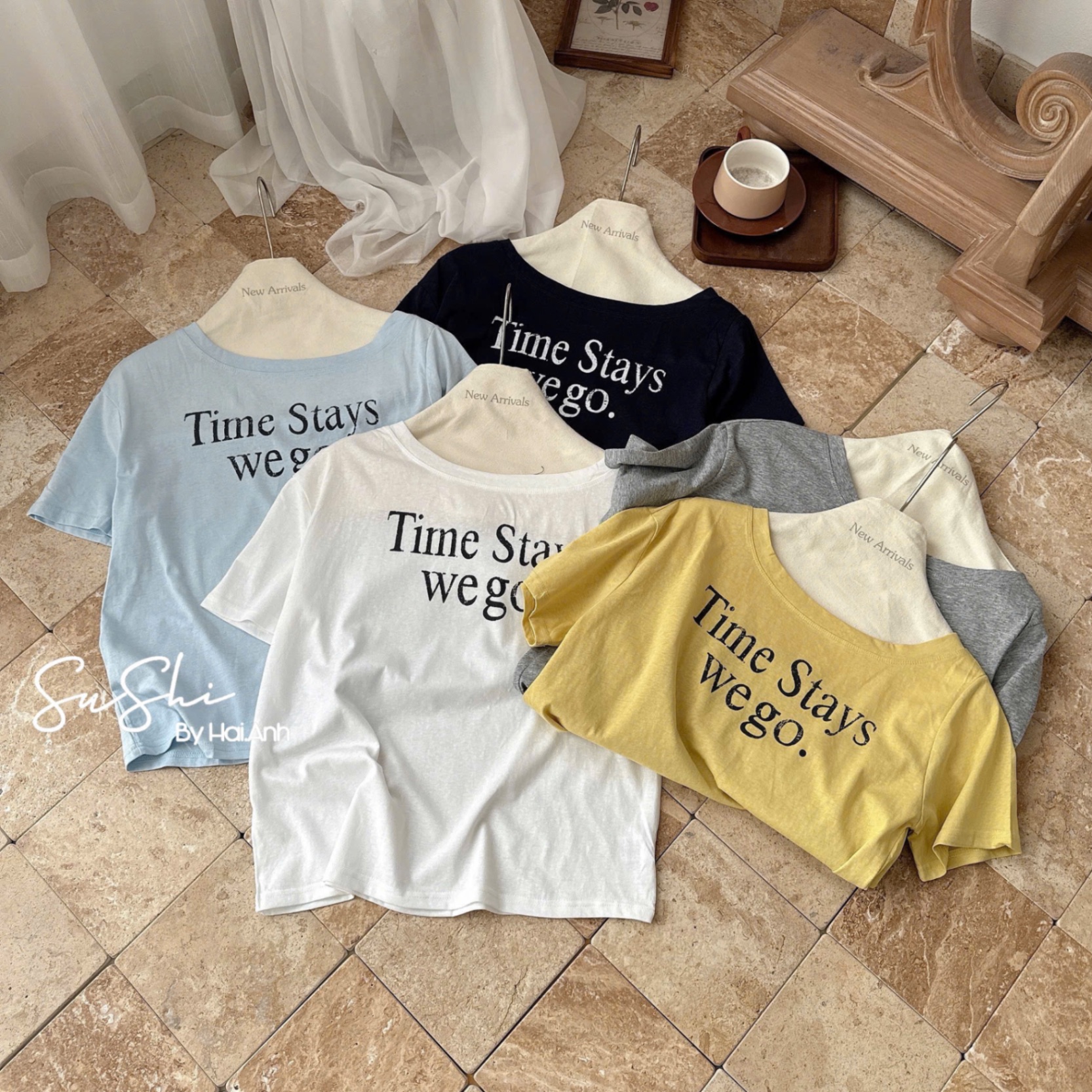 ÁO PULL CỘC LỆCH VAI QC CHỮ TIME STAY