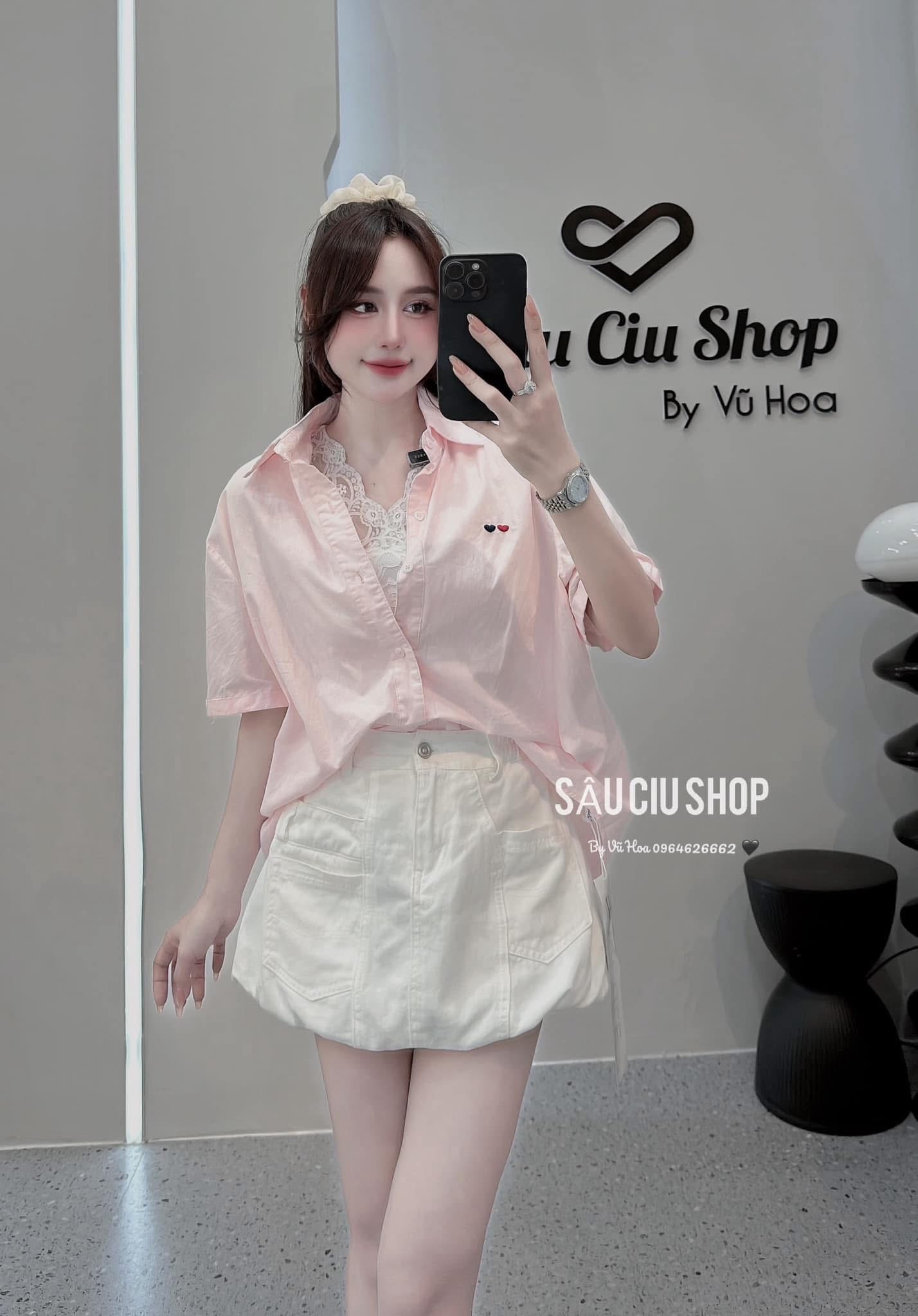 SÉT SƠ MI CẶP THÊU TIM MIX ÁO REN QCCC M82583