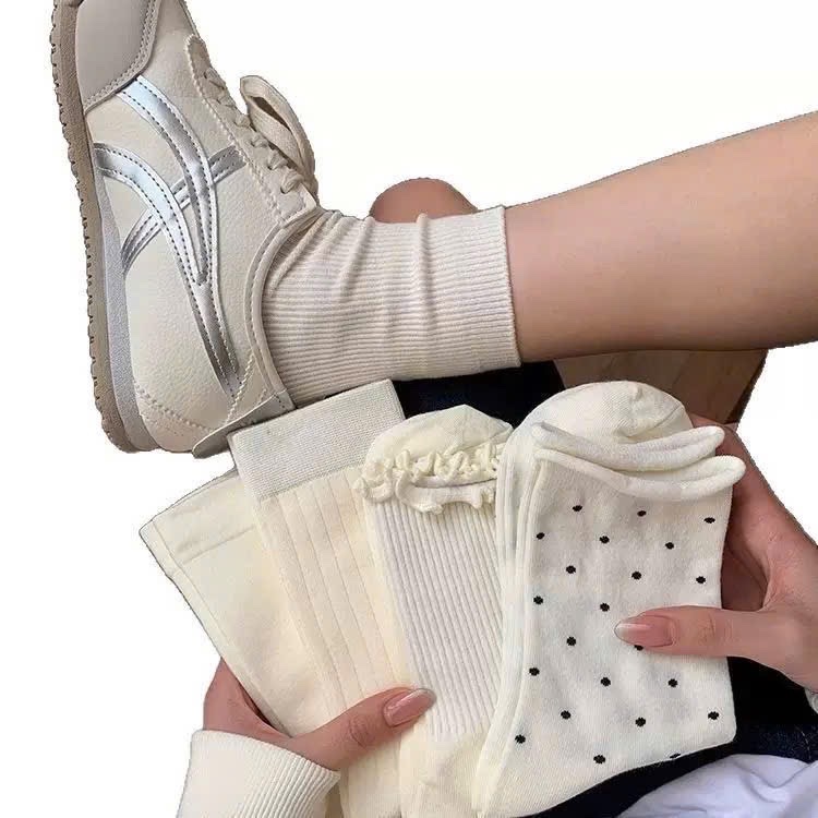 SET 10 ĐÔI TẤT TRẮNG TRƠN CHẤM BI CAO CỔ