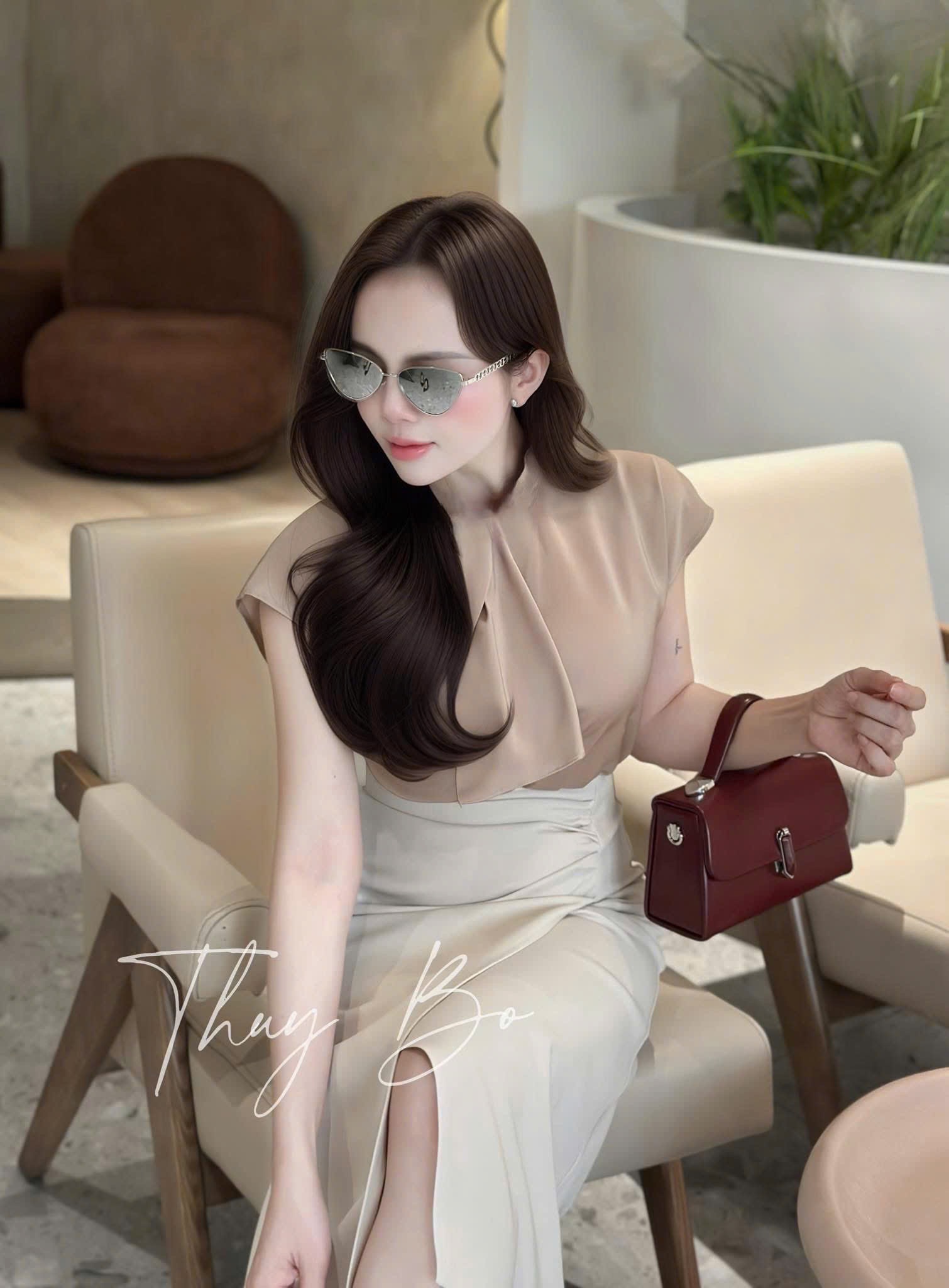 AO SƠ MI GU TAY LIỀN NƠ CỔ ĐỎ BE