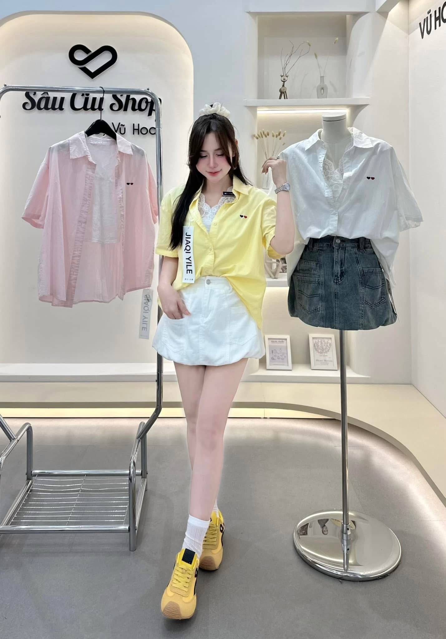 SÉT SƠ MI CẶP THÊU TIM MIX ÁO REN QCCC M82583