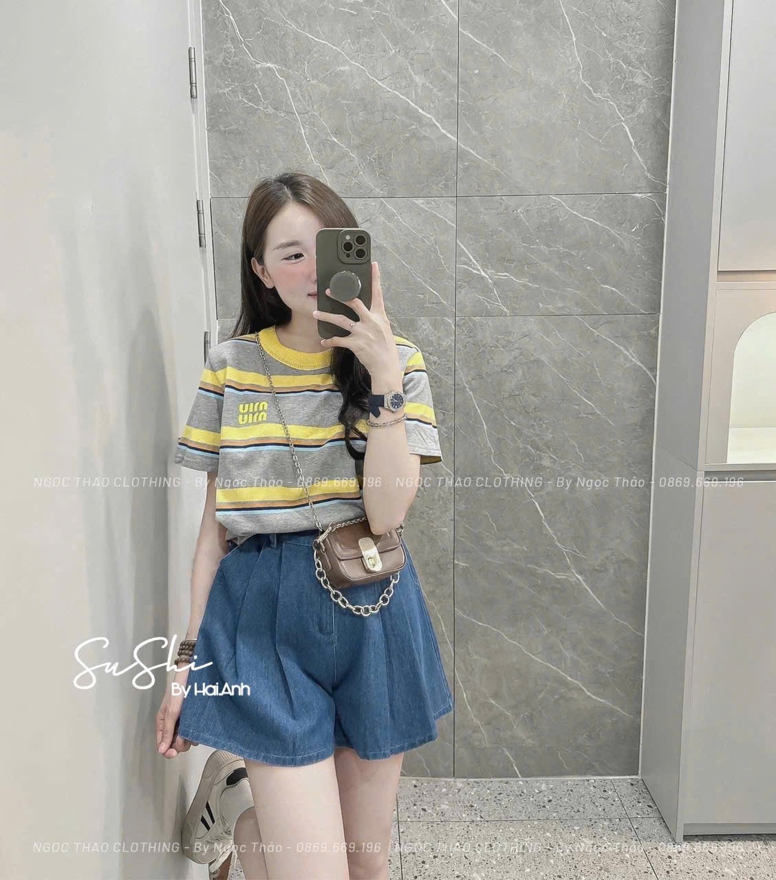 ÁO PULL KẺ XÁM VÀNG MIUMIU QC