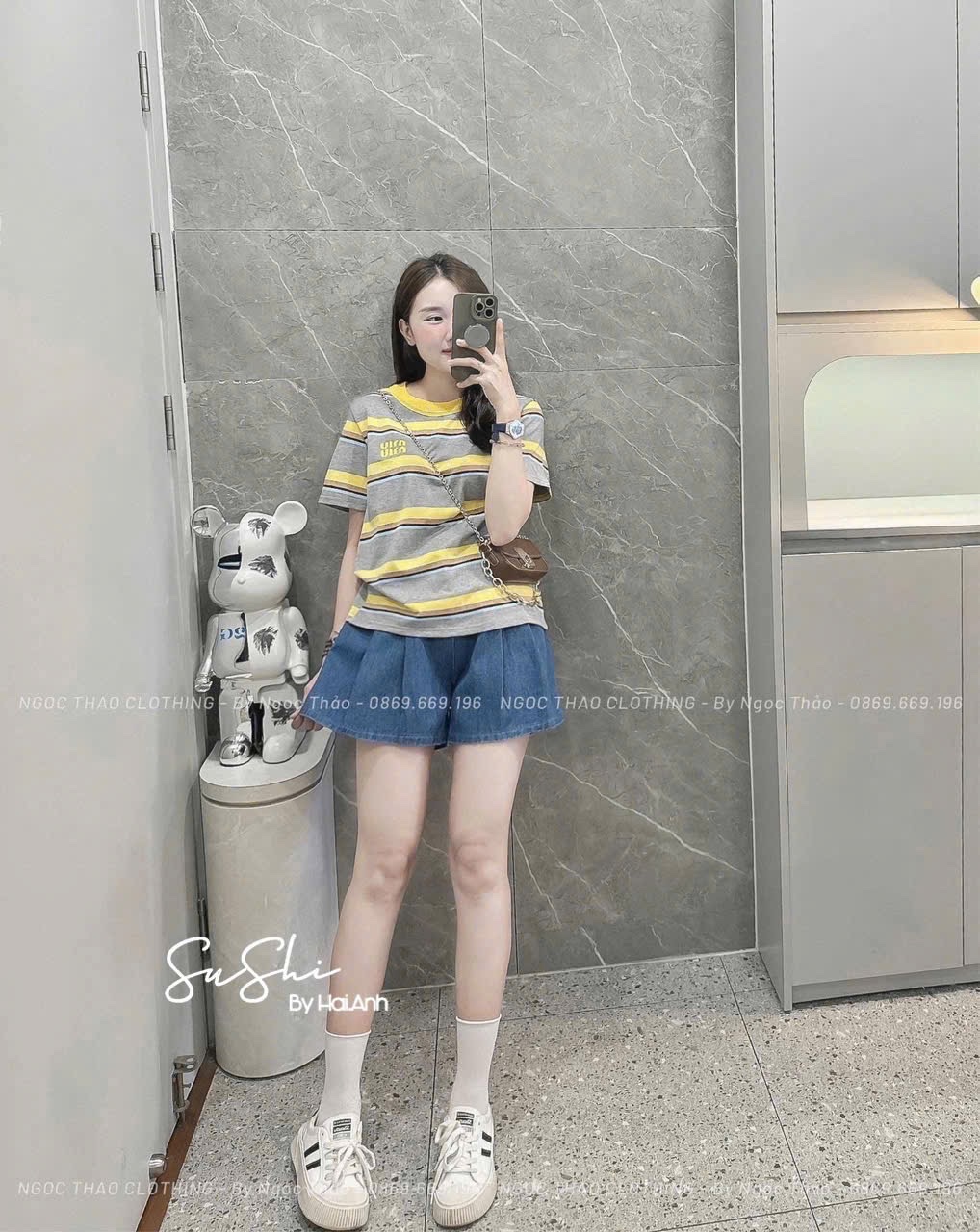 ÁO PULL KẺ XÁM VÀNG MIUMIU QC