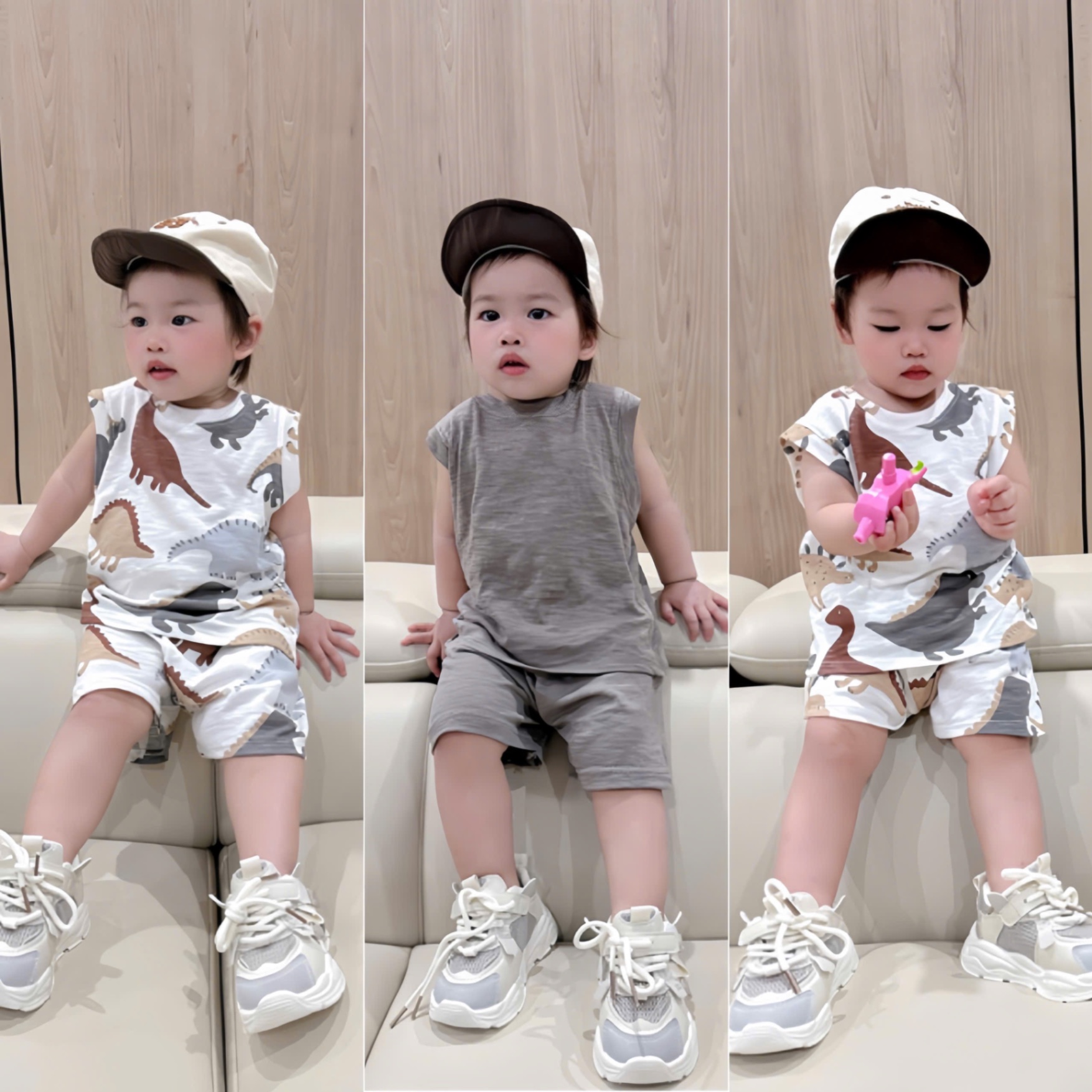 SET 2 BỘ BA LỖ KHỦNG LONG TONE XÁM BE
