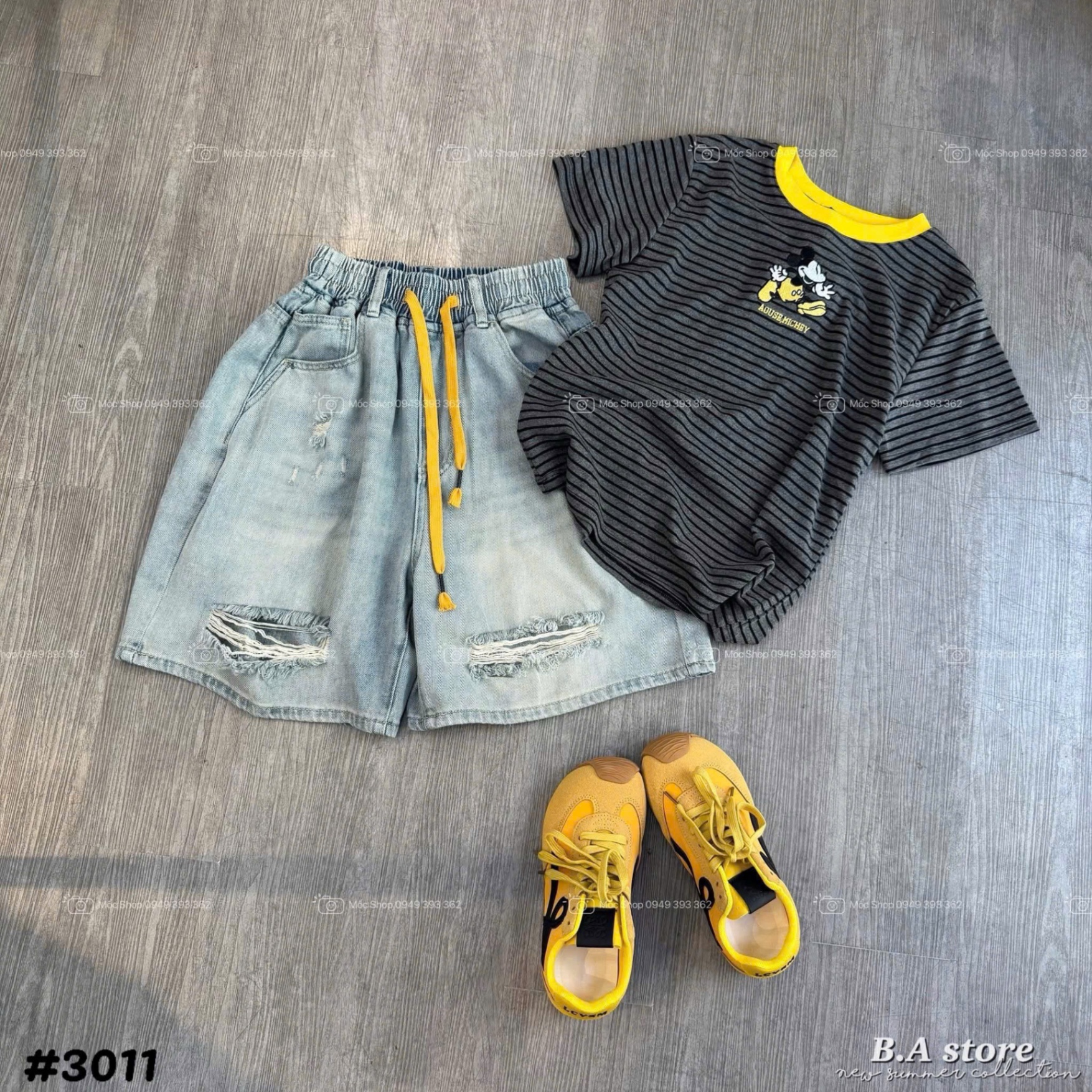 QUẦN SHORT JEAN NGỐ RÁCH DÂY VÀNG