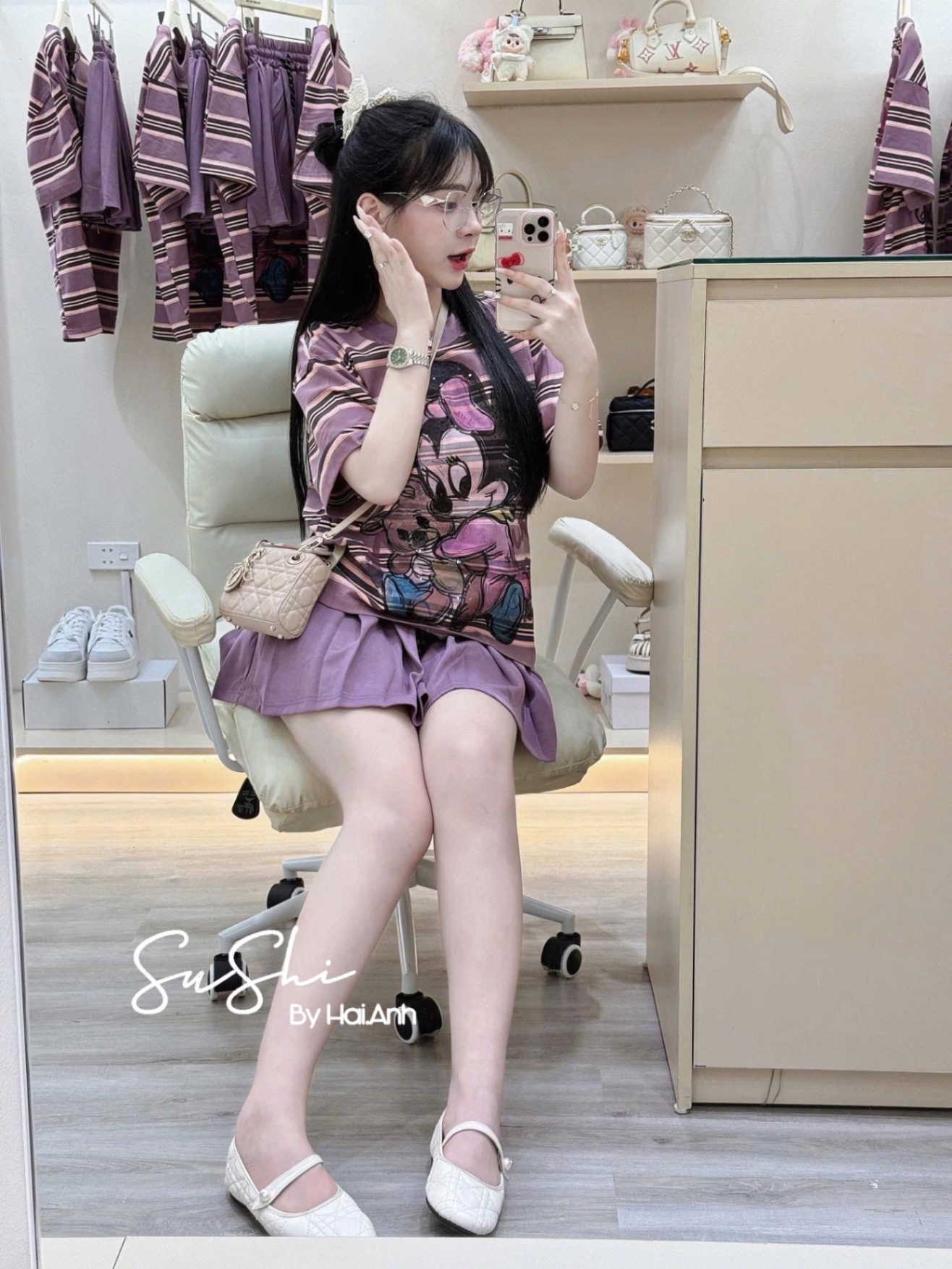ÁO PULL KẺ TÍM MICKY QCCC