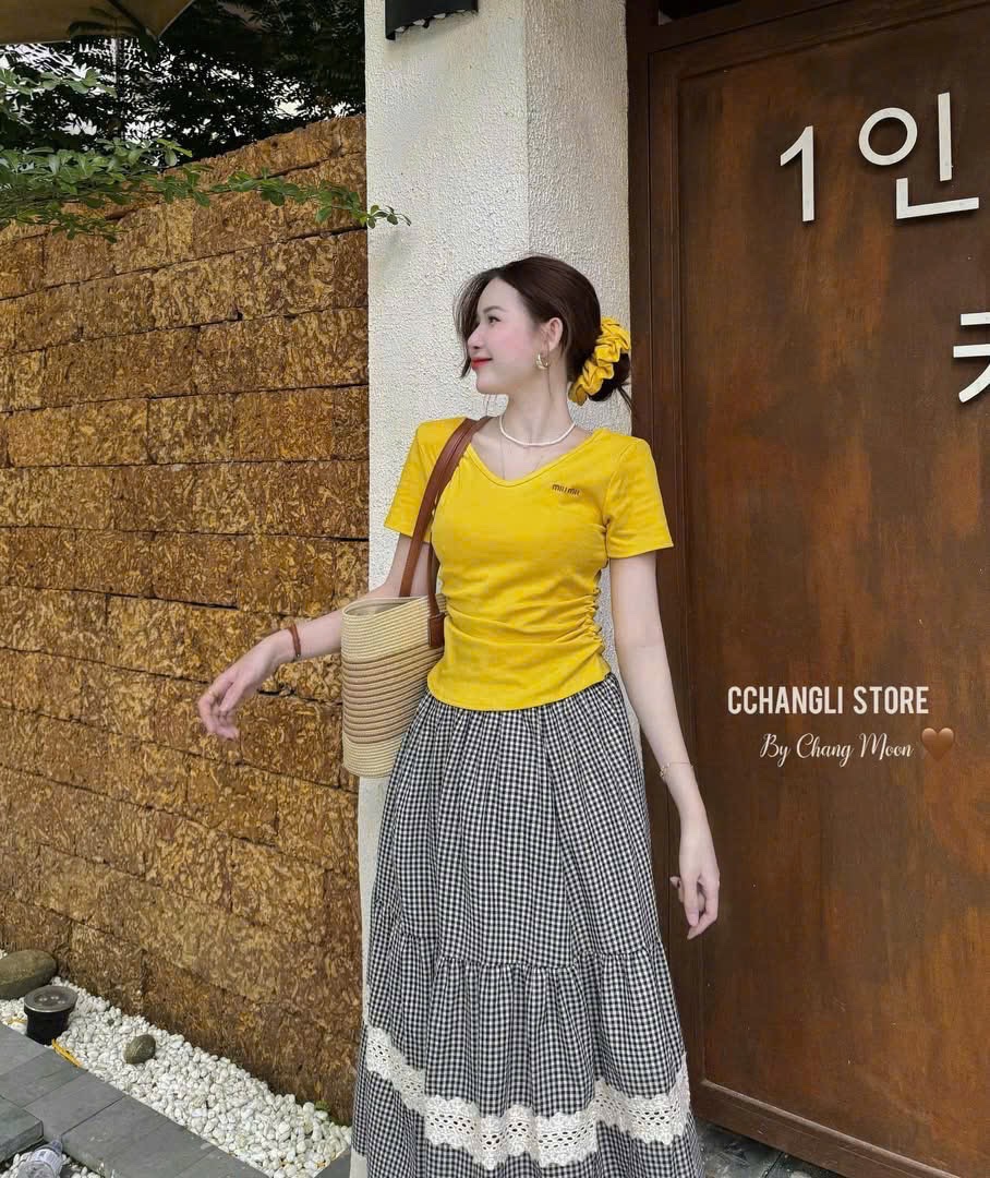 SET ÁO VÀNG MIUMIU MIX CV KẺ REN
