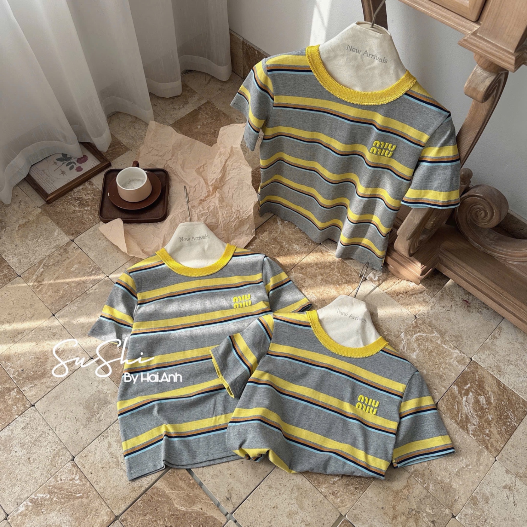 ÁO PULL KẺ XÁM VÀNG MIUMIU QC