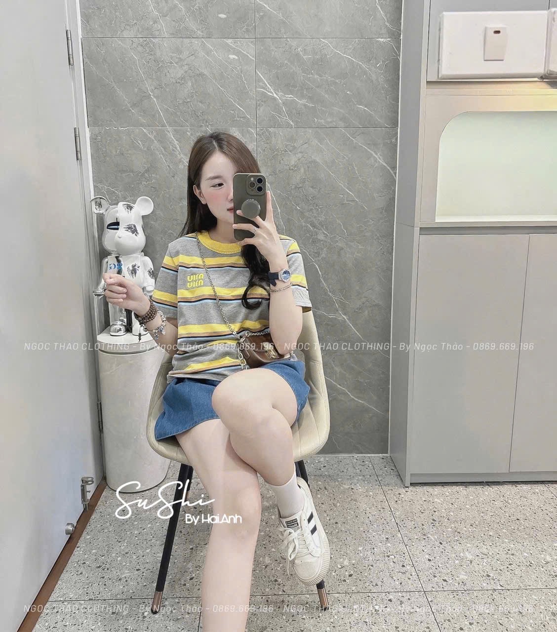 ÁO PULL KẺ XÁM VÀNG MIUMIU QC