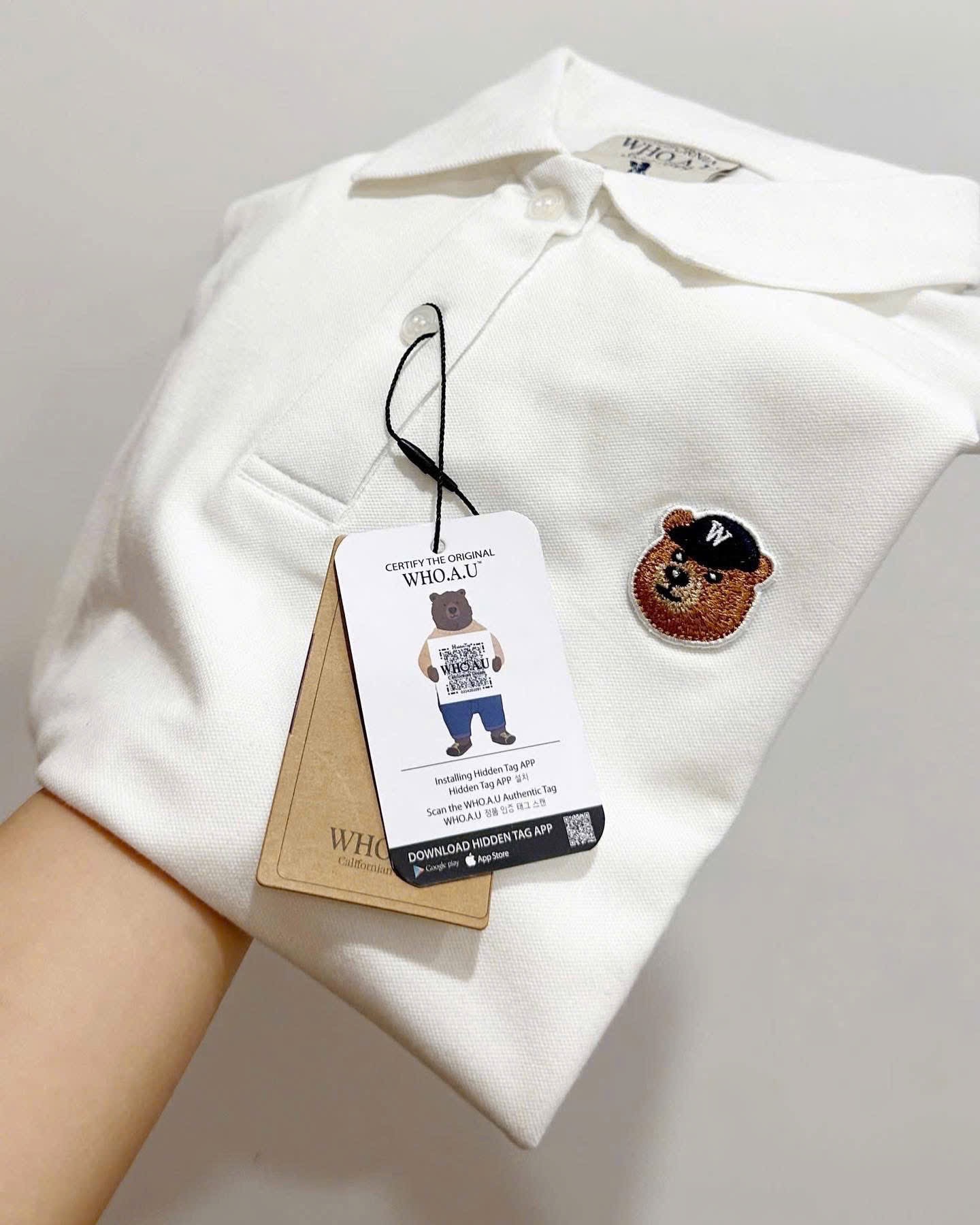 Hàng nhà máy - ÁO POLO CỘC GẤU WHOU MÀU TRẮNG XUẤT XỊN