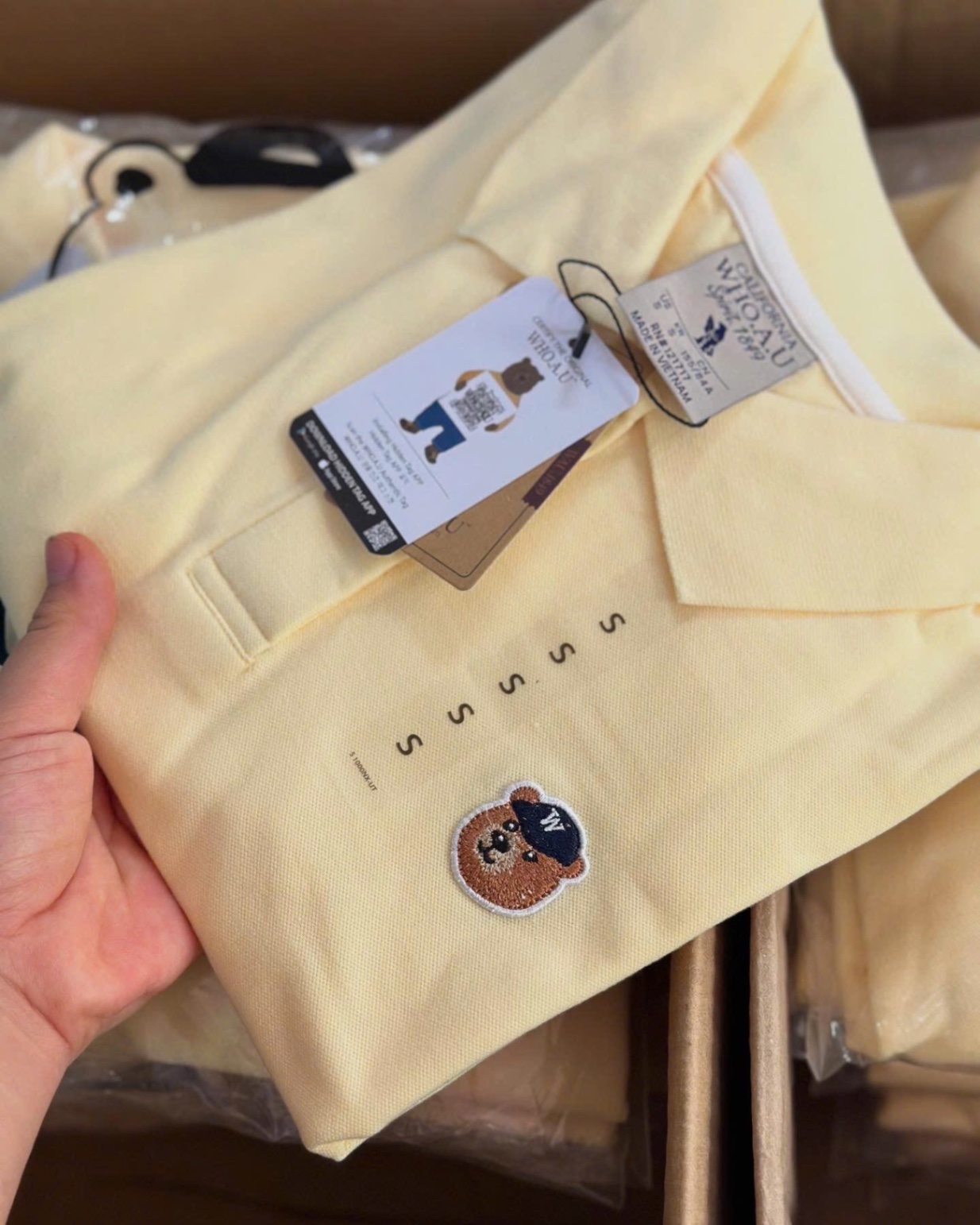 Hang nha may - ÁO POLO WHOU MÀU VÀNG XUẤT DƯ