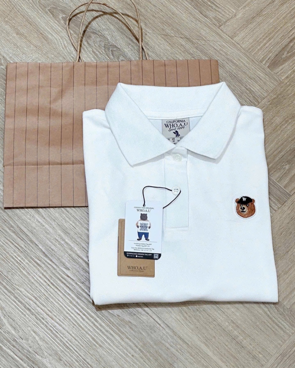 Hàng nhà máy - ÁO POLO CỘC GẤU WHOU MÀU TRẮNG XUẤT XỊN