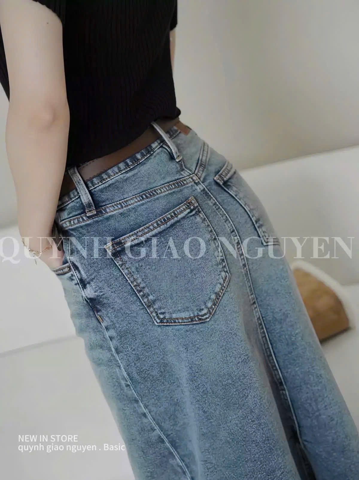Hang nha may - CHÂN VÁY JEAN XANH GẤU WHOU XUAT DƯ