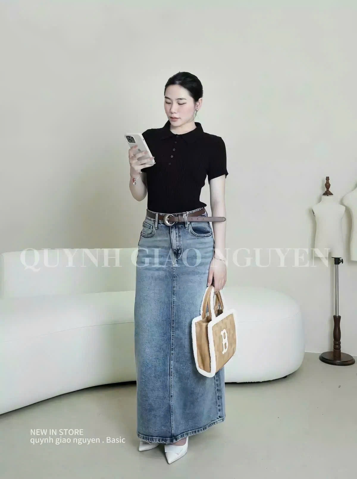 Hang nha may - CHÂN VÁY JEAN XANH GẤU WHOU XUAT DƯ