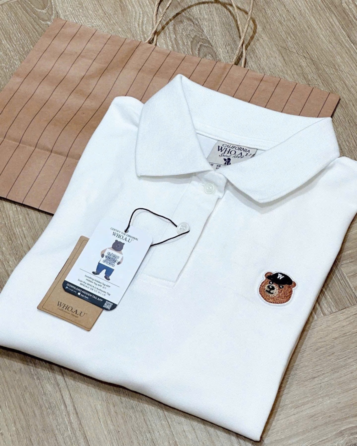 Hàng nhà máy - ÁO POLO CỘC GẤU WHOU MÀU TRẮNG XUẤT XỊN