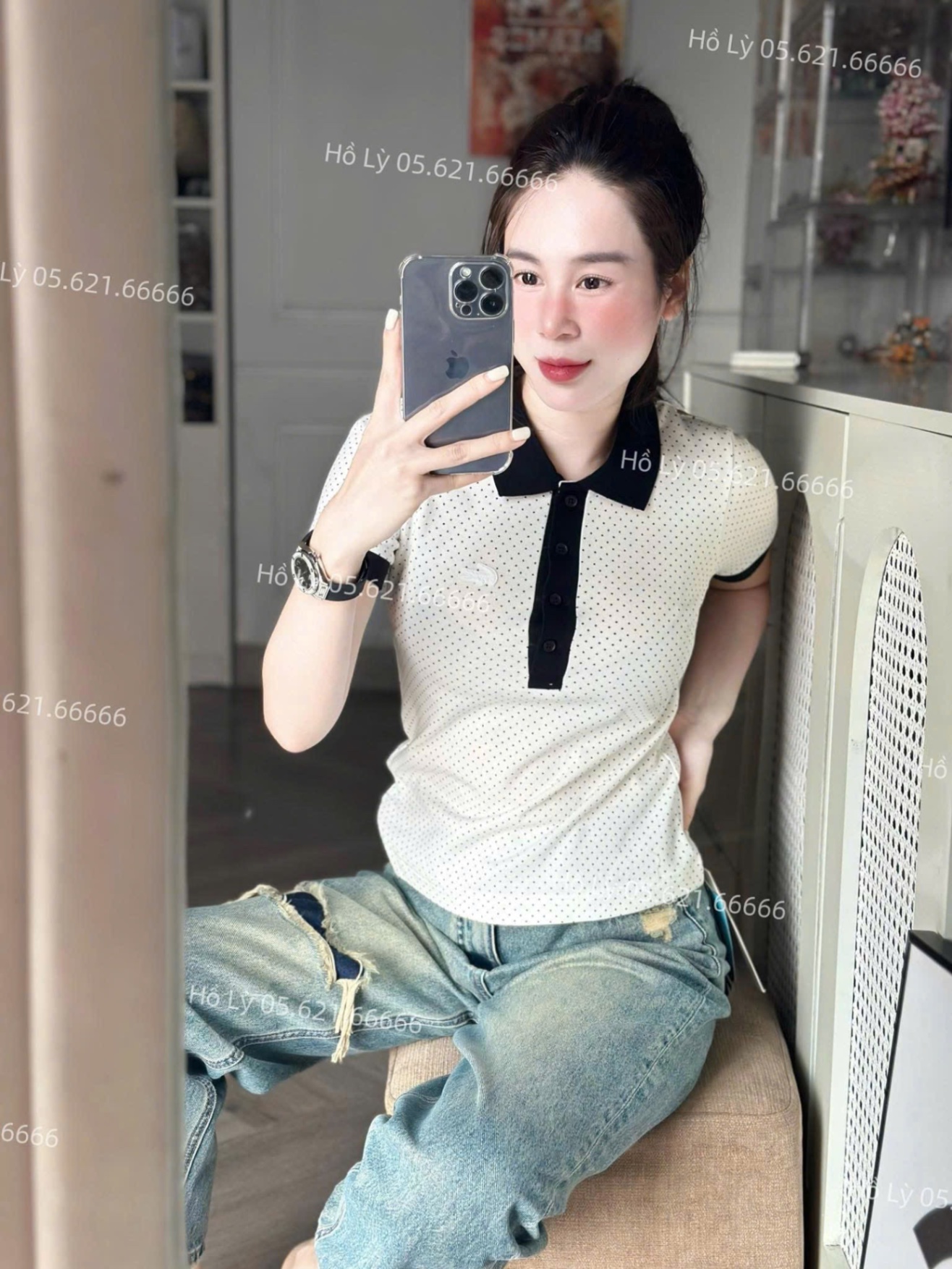 ÁO POLO LCT CHẤM BI TRẮNG