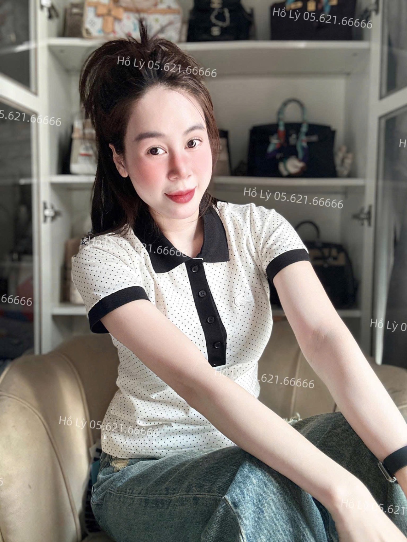 ÁO POLO LCT CHẤM BI TRẮNG