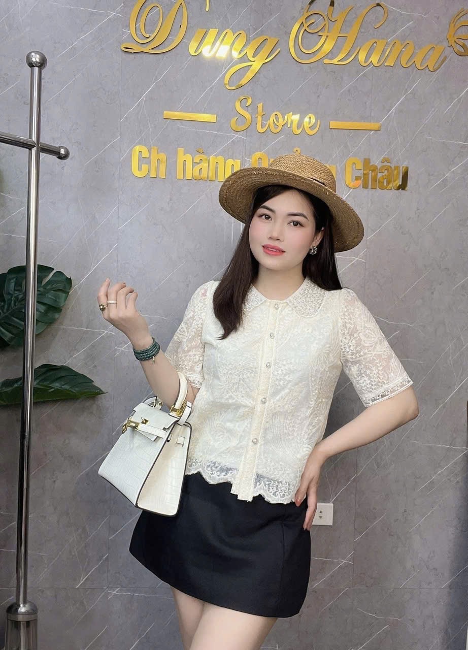 ÁO SƠ MI REN CỔ NGỌC QC