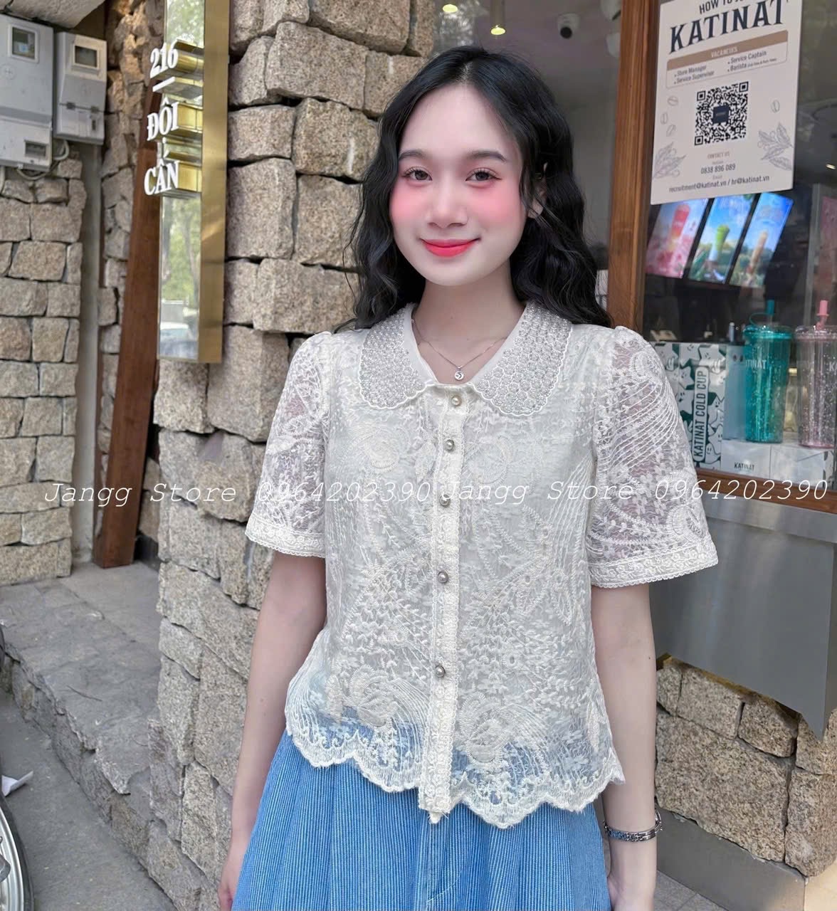 ÁO SƠ MI REN CỔ NGỌC QC