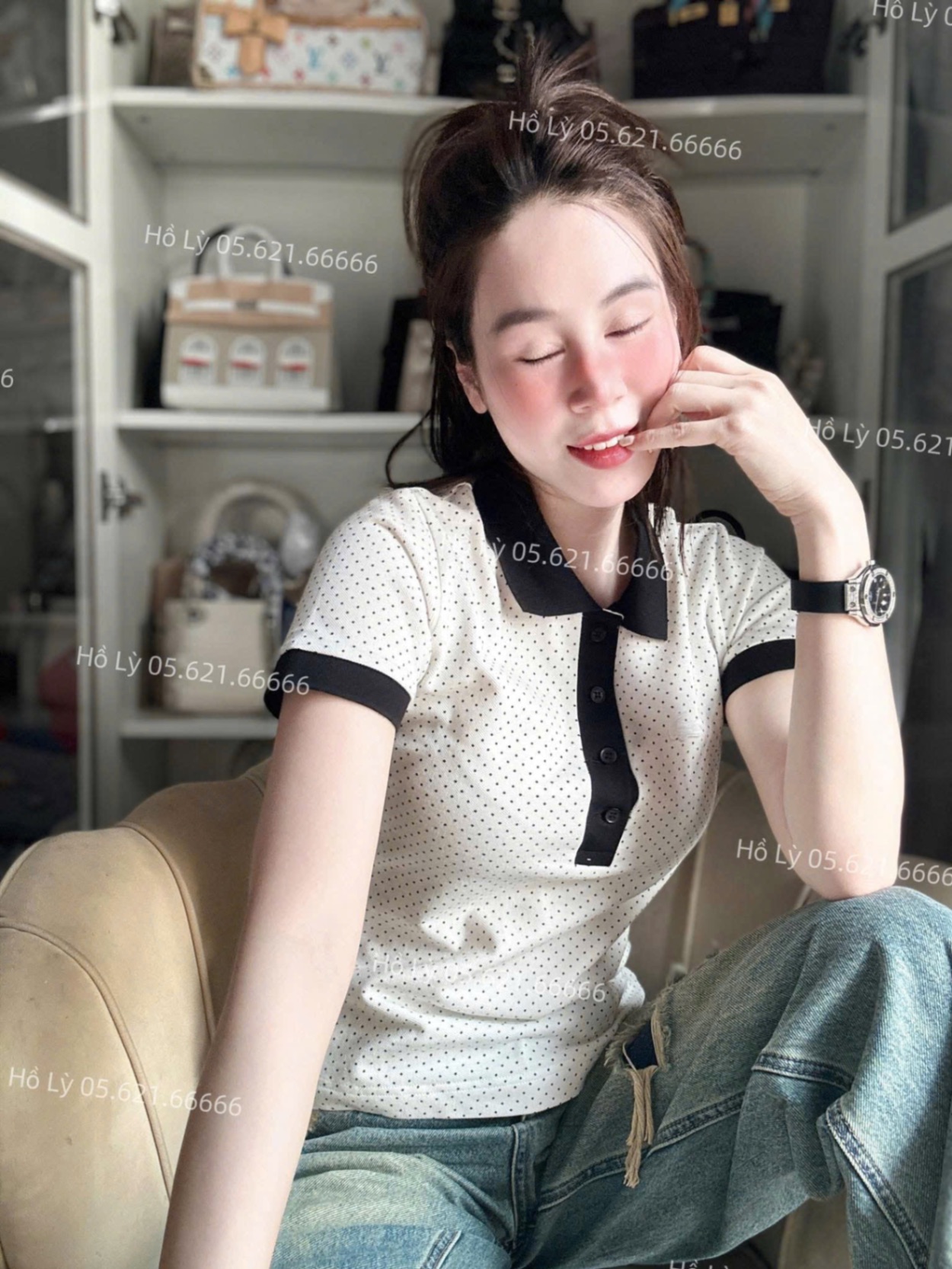 ÁO POLO LCT CHẤM BI TRẮNG