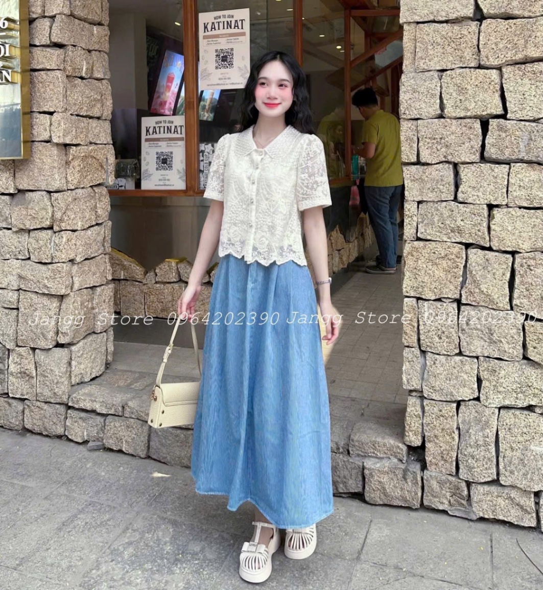 ÁO SƠ MI REN CỔ NGỌC QC