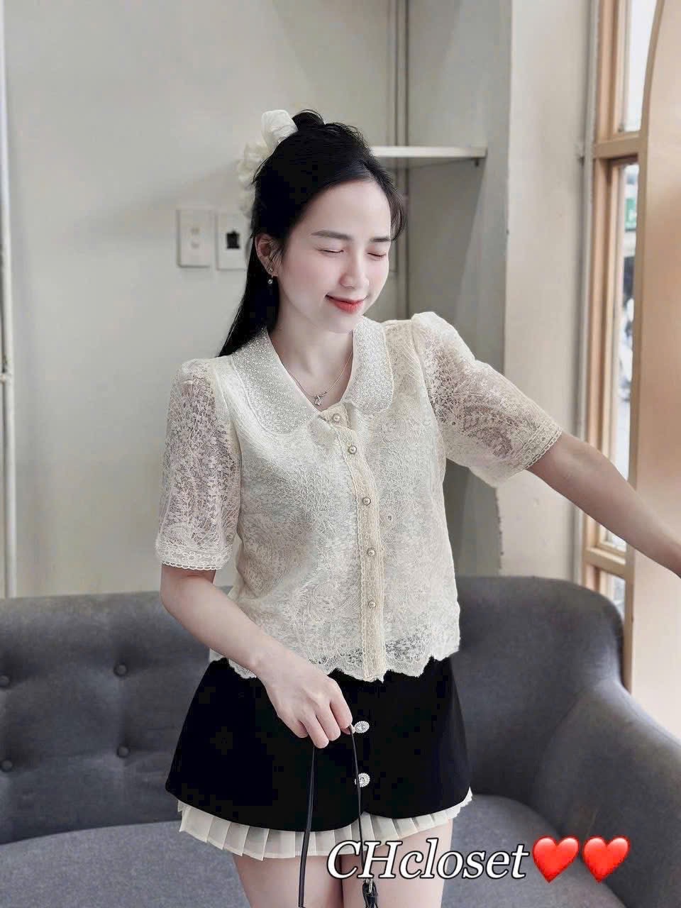 ÁO SƠ MI REN CỔ NGỌC QC