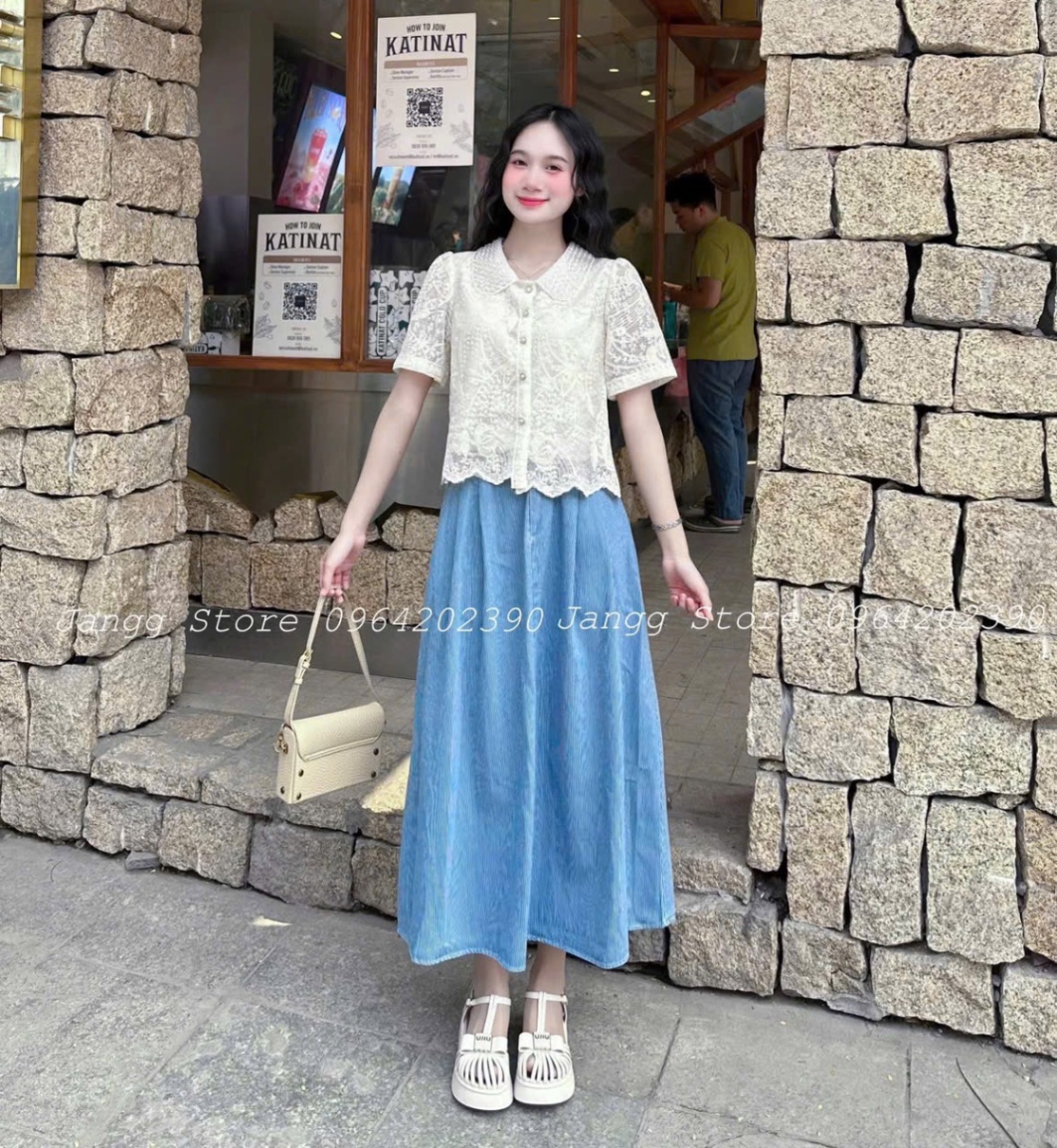 ÁO SƠ MI REN CỔ NGỌC QC
