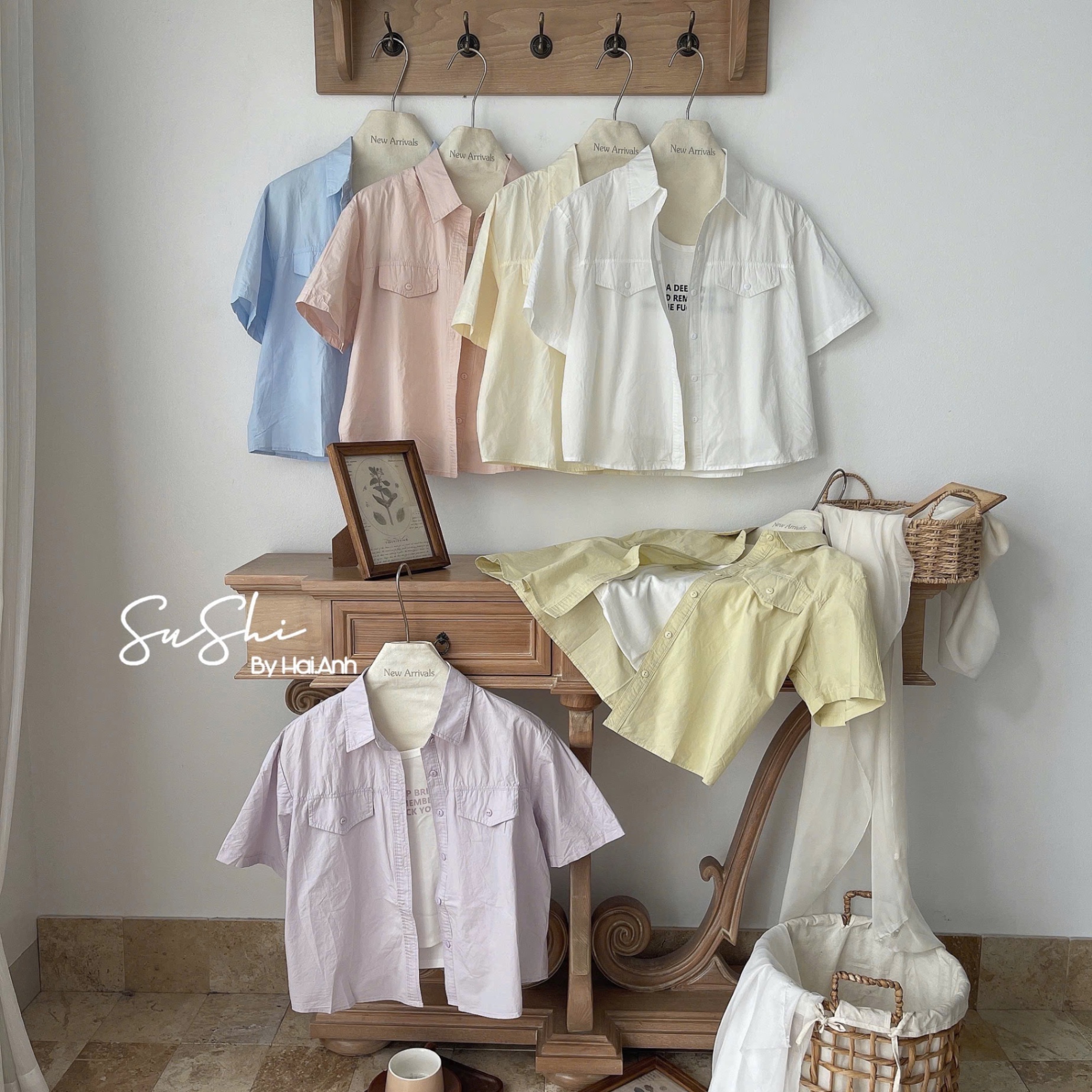 SET ÁO PULL CỘC IN CHỮ MIX SƠ MI TÚI HỘP QC