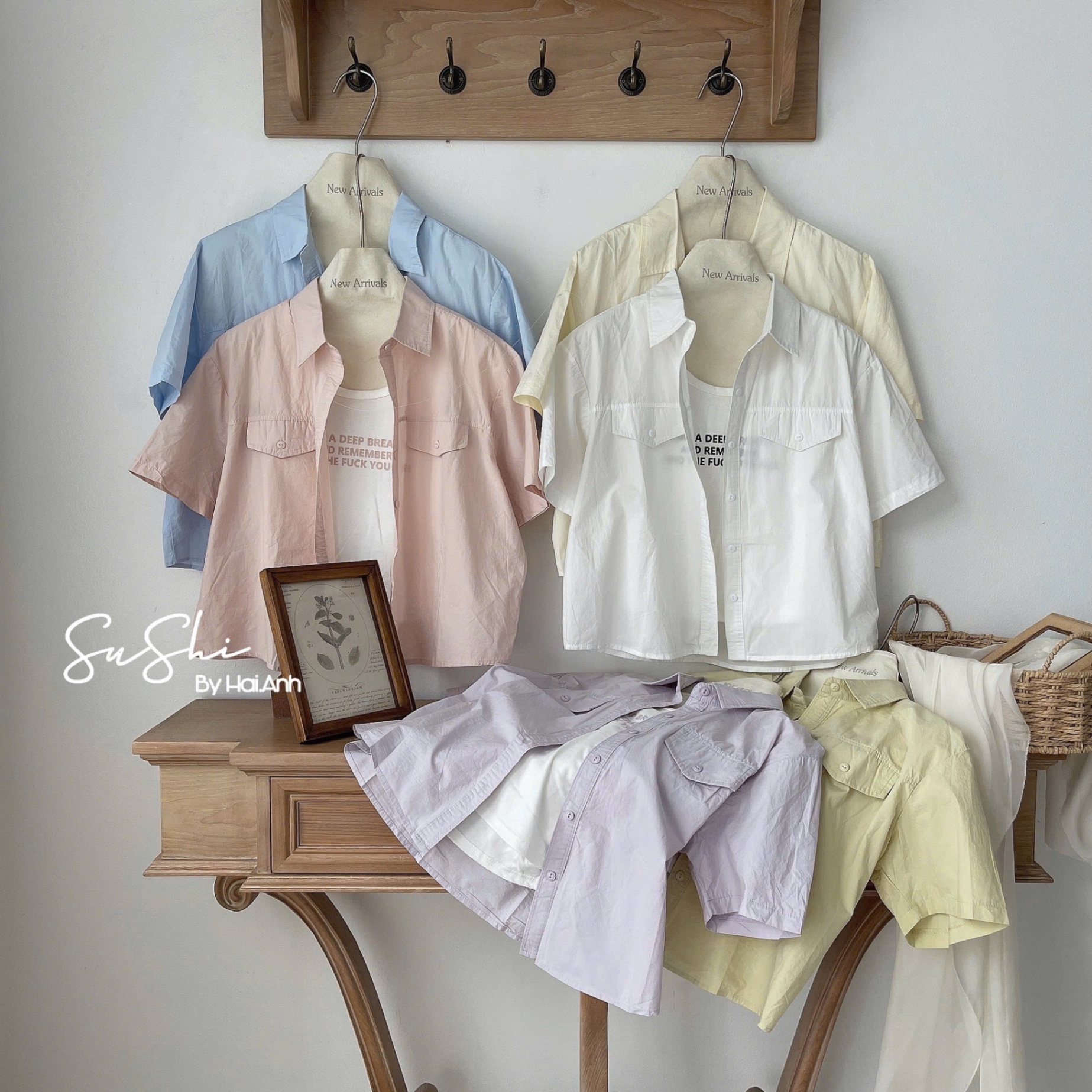 SET ÁO PULL CỘC IN CHỮ MIX SƠ MI TÚI HỘP QC