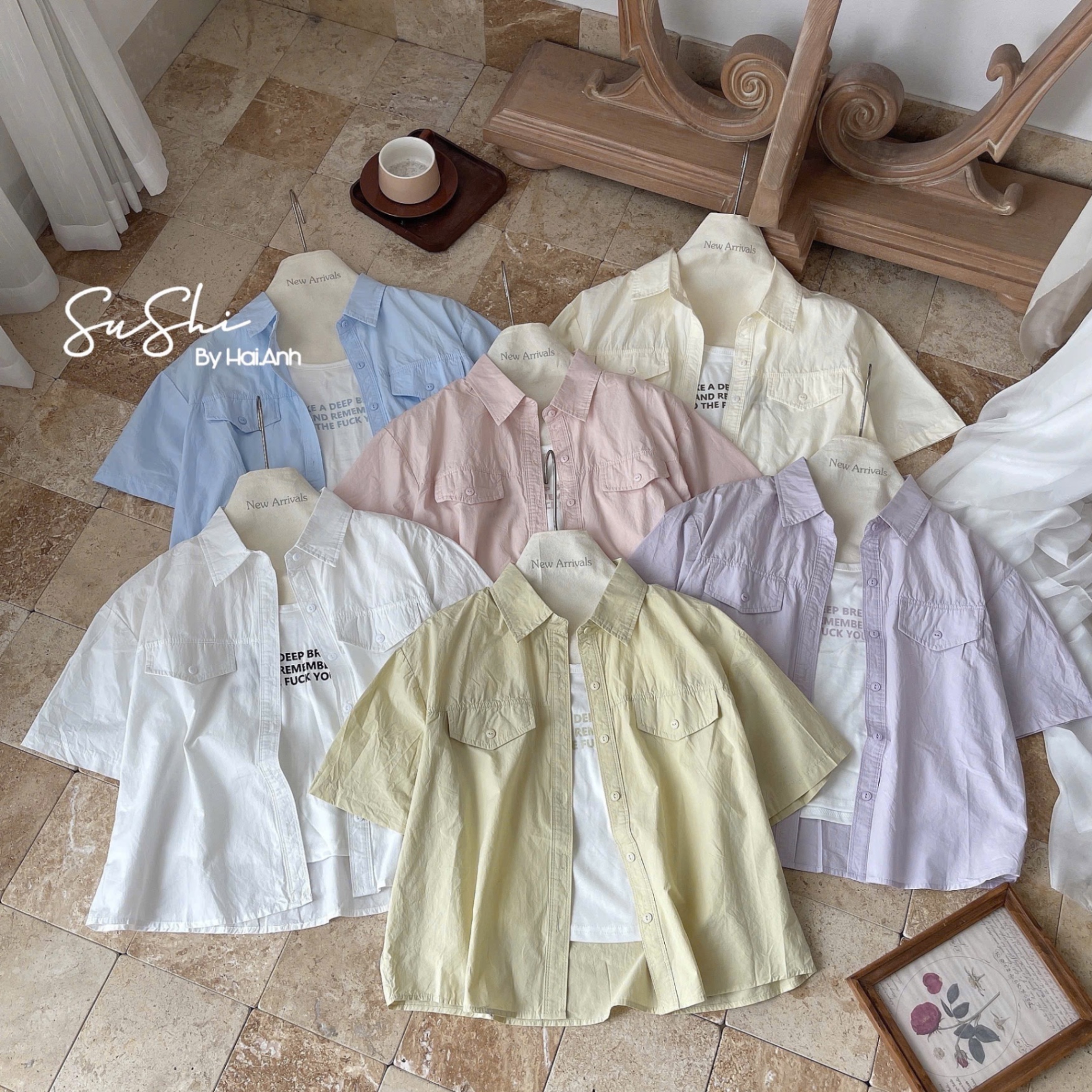 SET ÁO PULL CỘC IN CHỮ MIX SƠ MI TÚI HỘP QC