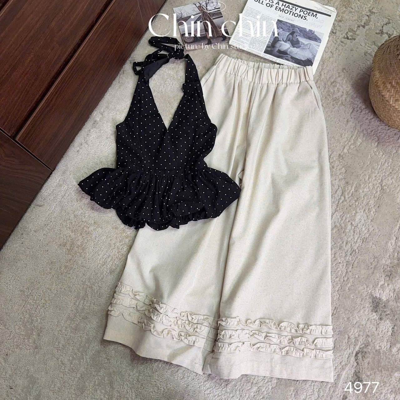 SET CHẤM BI CỔ YẾM QUẦN SUÔNG