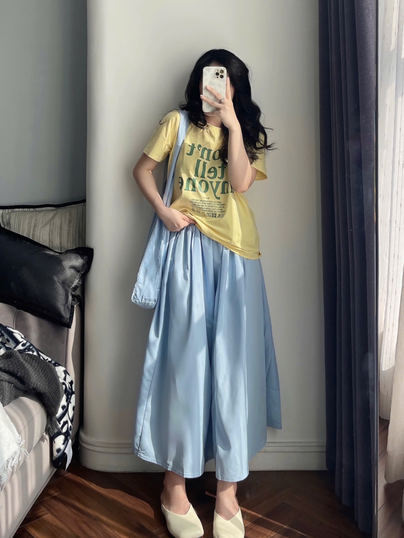 SET ÁO VÀNG CHỮ DONT MIX CV XANH KÈM TÚI