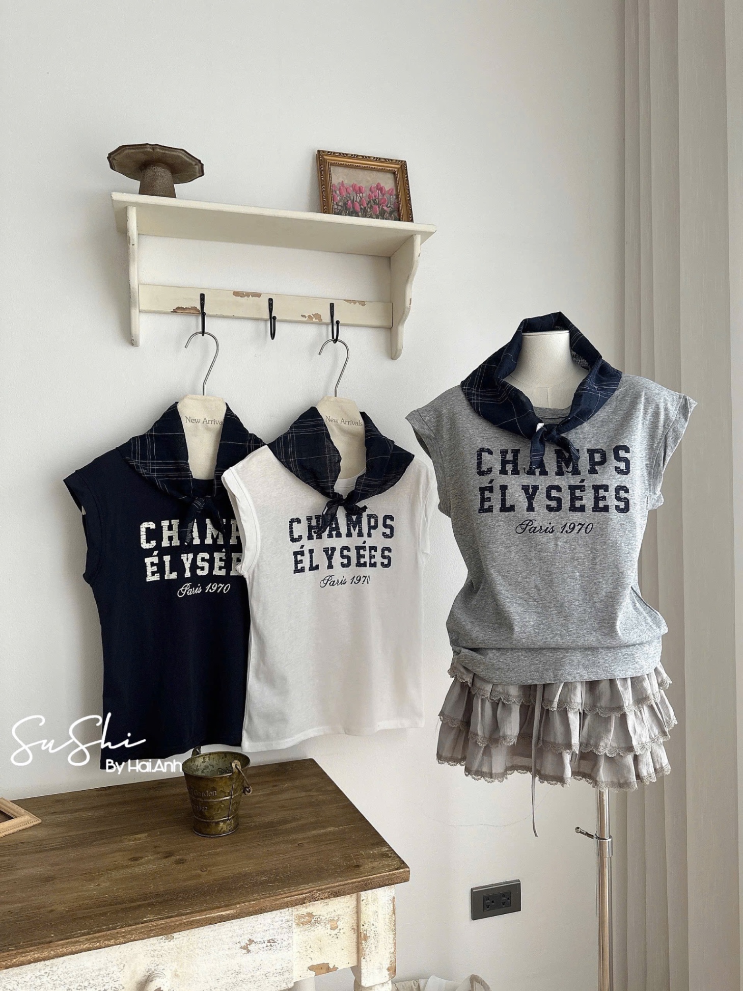 ÁO PULL CỘC TAY HẾN CHARM KÈM KHĂN QCCC