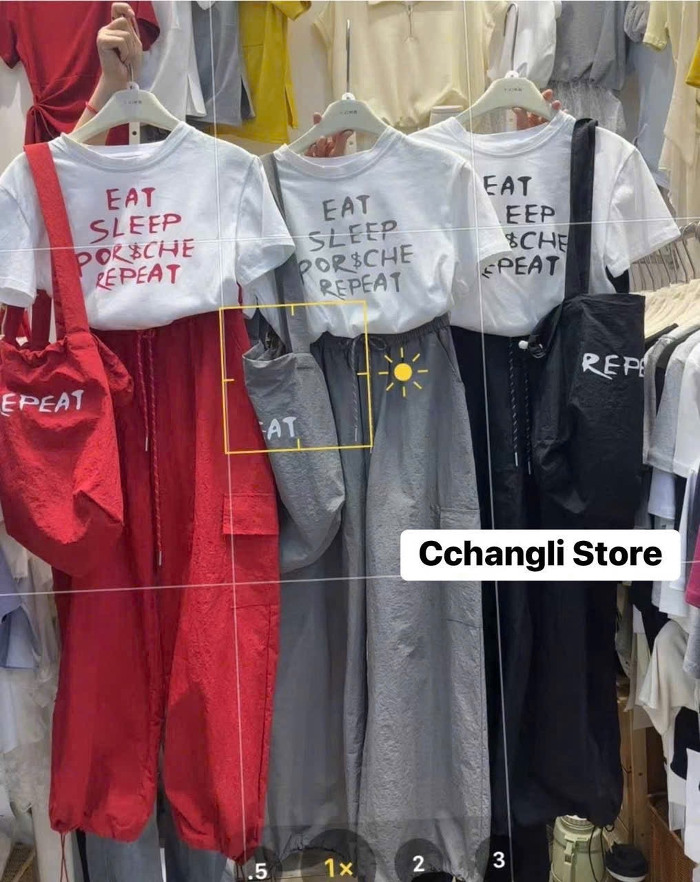SÉT 3CT ÁO CỘC TRẮNG IN CHỮ MIX QUẦN BOM KÈM TÚI