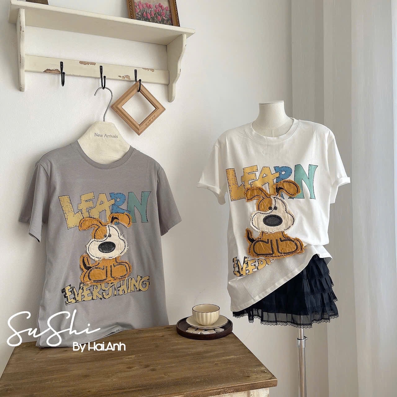 ÁO PULL CỘC HÌNH CÚN NỔI LEARN QCCC