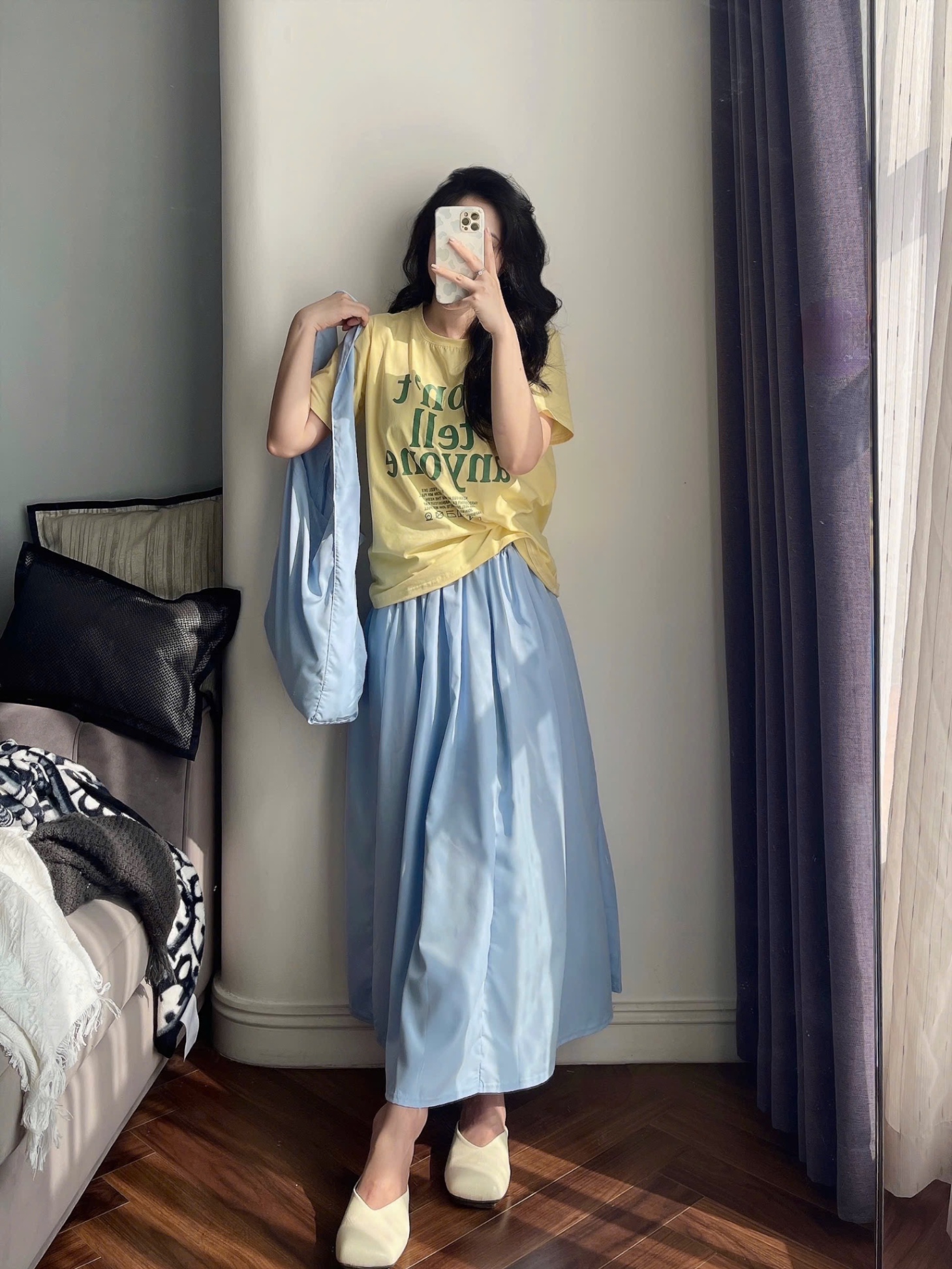 SET ÁO VÀNG CHỮ DONT MIX CV XANH KÈM TÚI