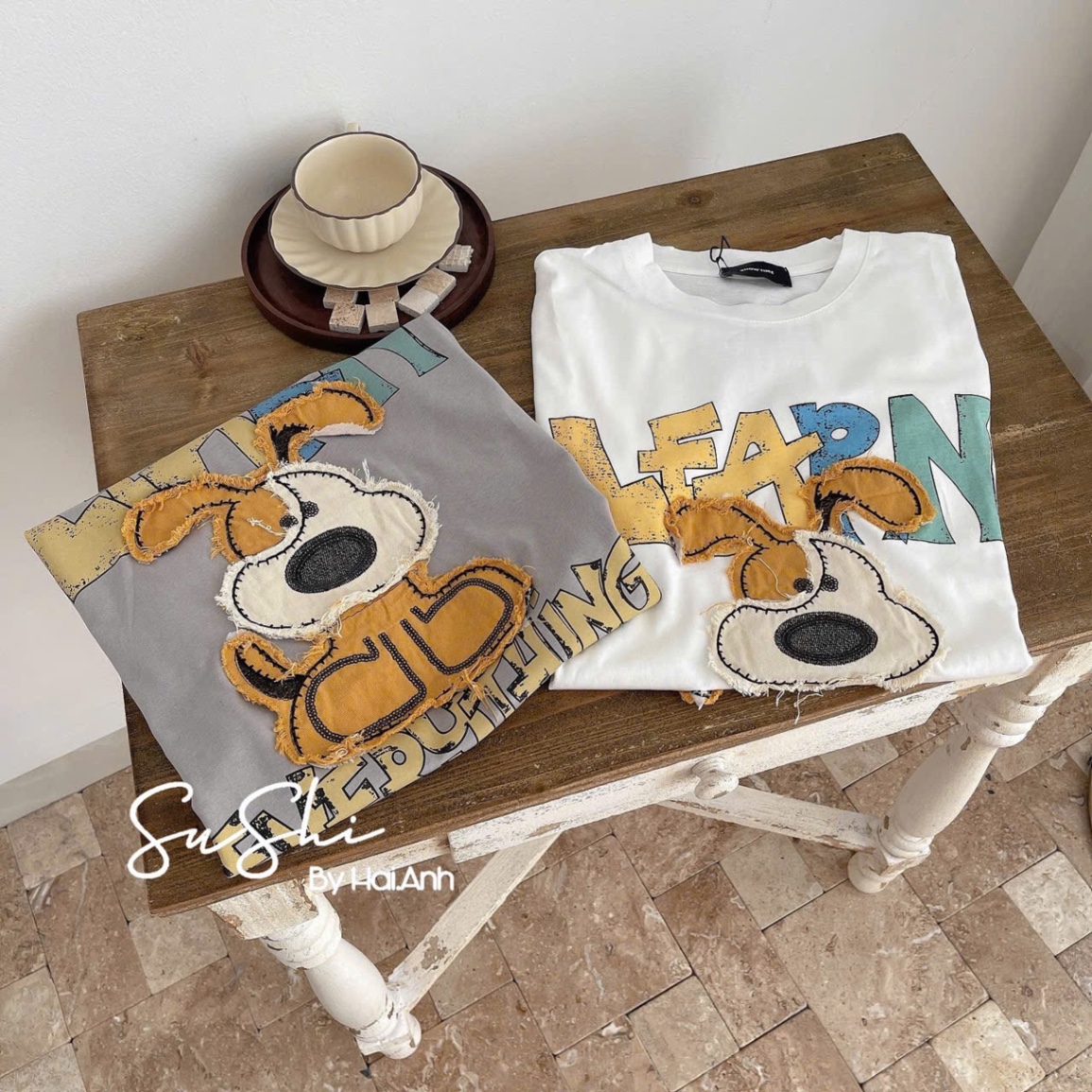 ÁO PULL CỘC HÌNH CÚN NỔI LEARN QCCC