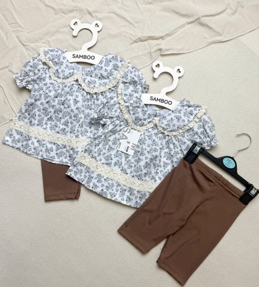 XẢ KHO BỘ HOA XÁM CỔ SEN QUẦN LEGGING BG