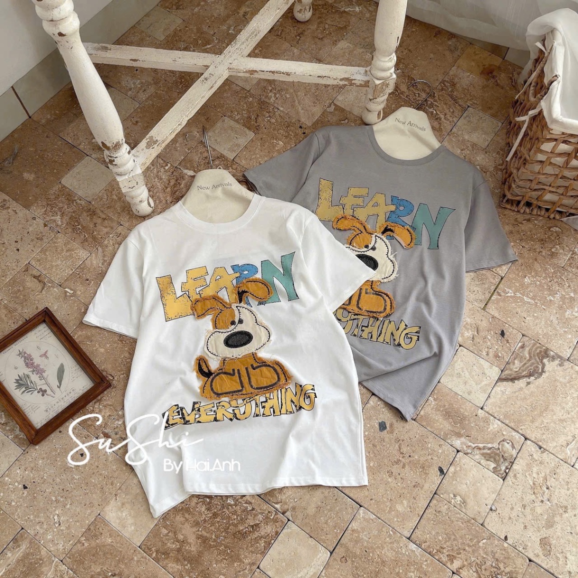 ÁO PULL CỘC HÌNH CÚN NỔI LEARN QCCC