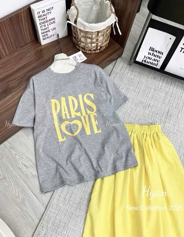 SET ÁO CỘC GHI PARIS MIX CV VÀNG