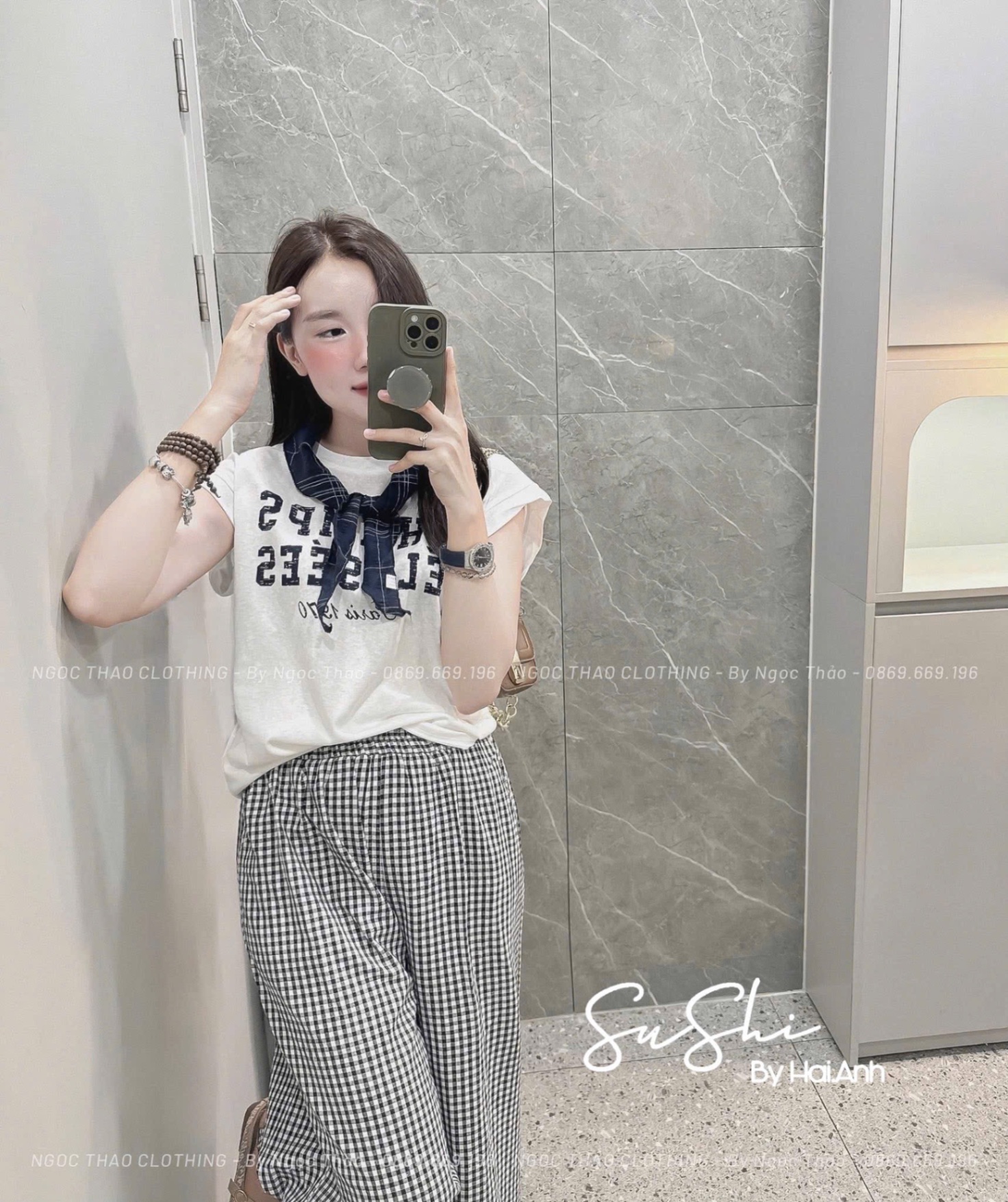 ÁO PULL CỘC TAY HẾN CHARM KÈM KHĂN QCCC