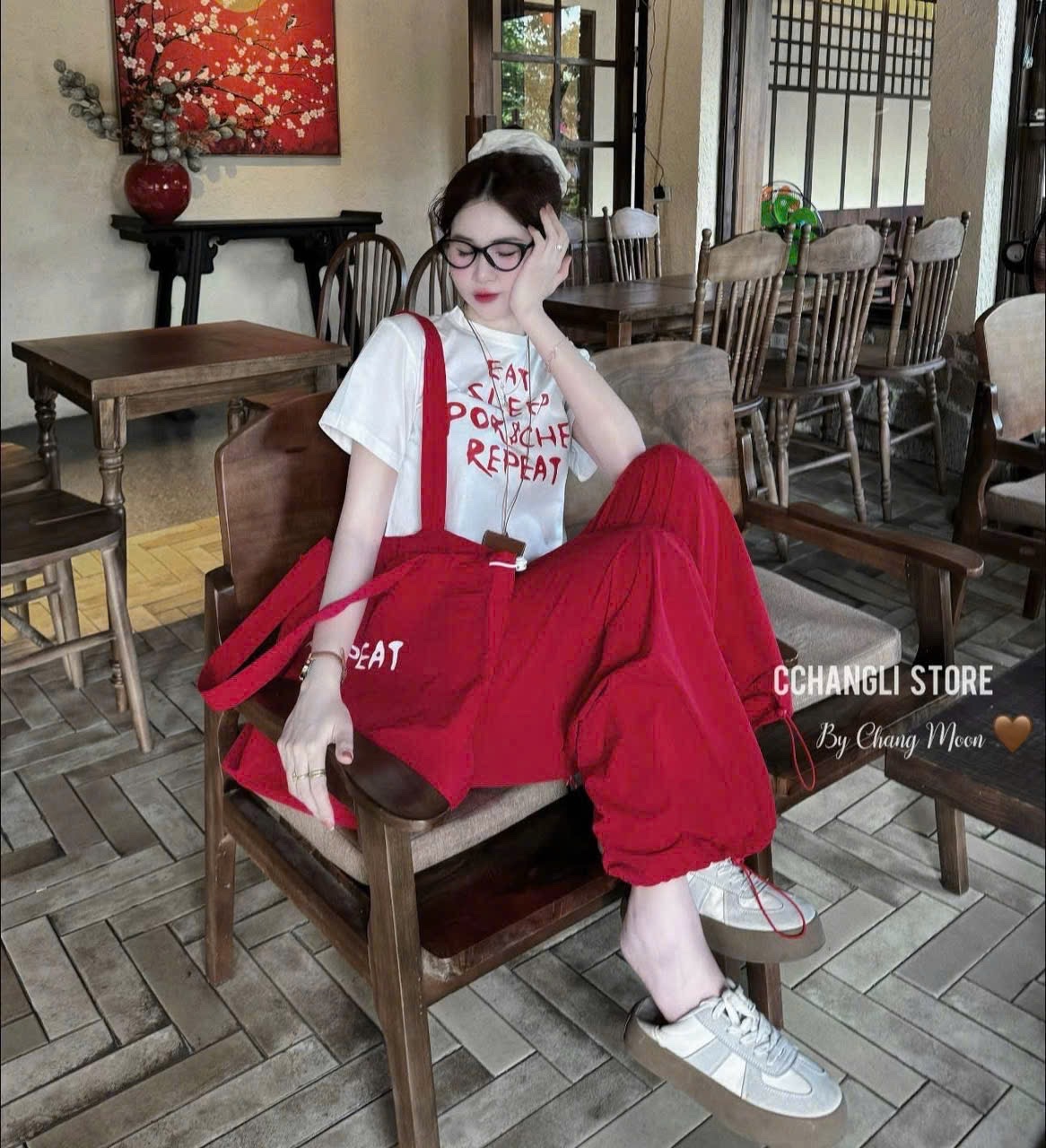SÉT 3CT ÁO CỘC TRẮNG IN CHỮ MIX QUẦN BOM KÈM TÚI