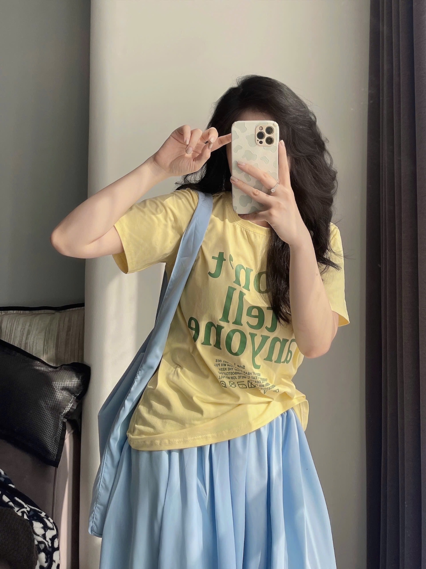 SET ÁO VÀNG CHỮ DONT MIX CV XANH KÈM TÚI