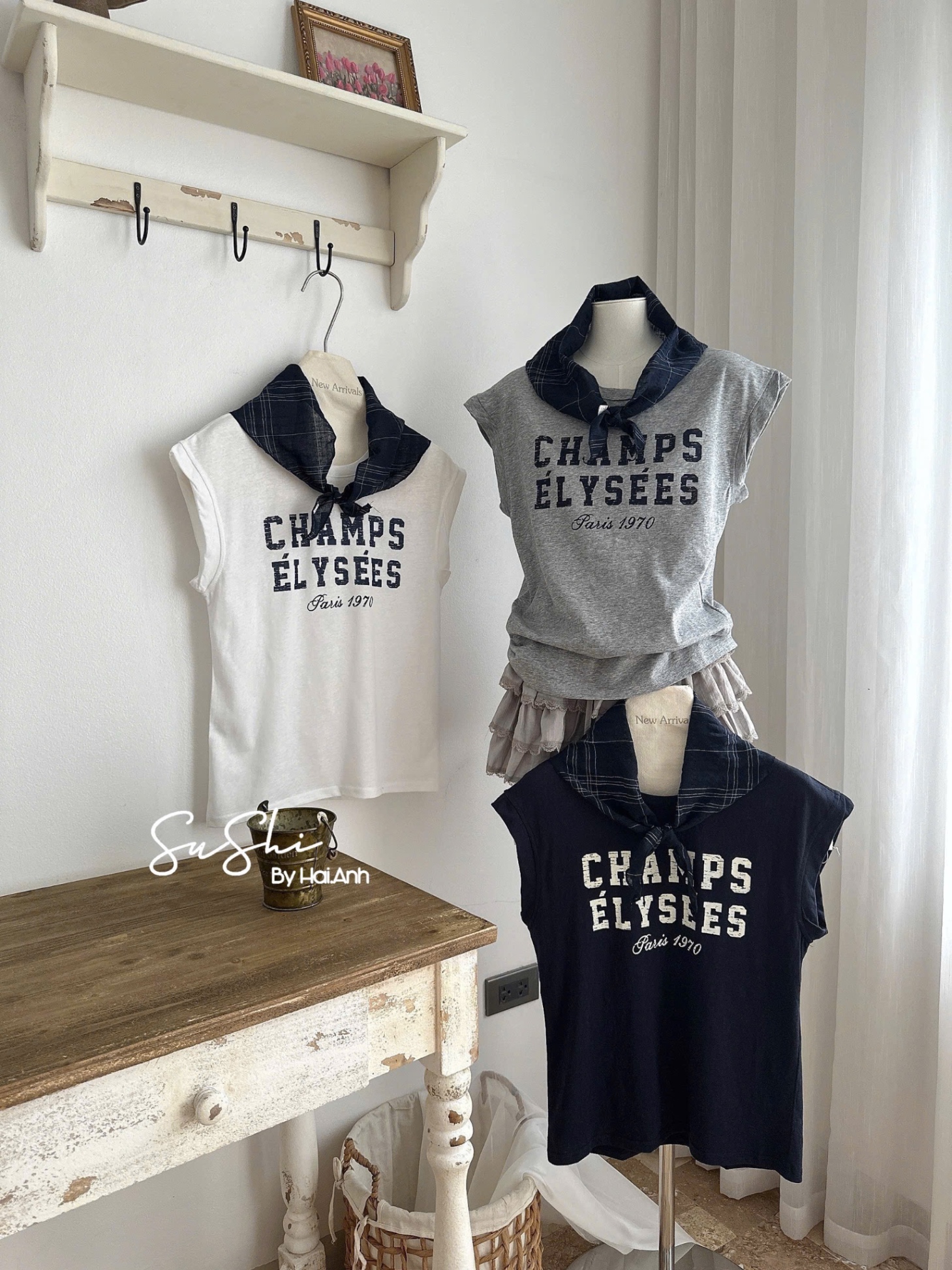 ÁO PULL CỘC TAY HẾN CHARM KÈM KHĂN QCCC
